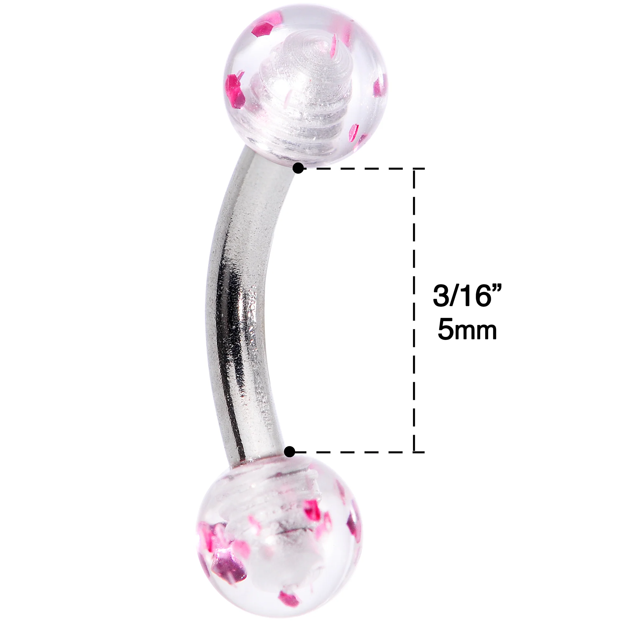 16G 1/4 Pink Splatter Curved Eyebrow Ring - Image 3