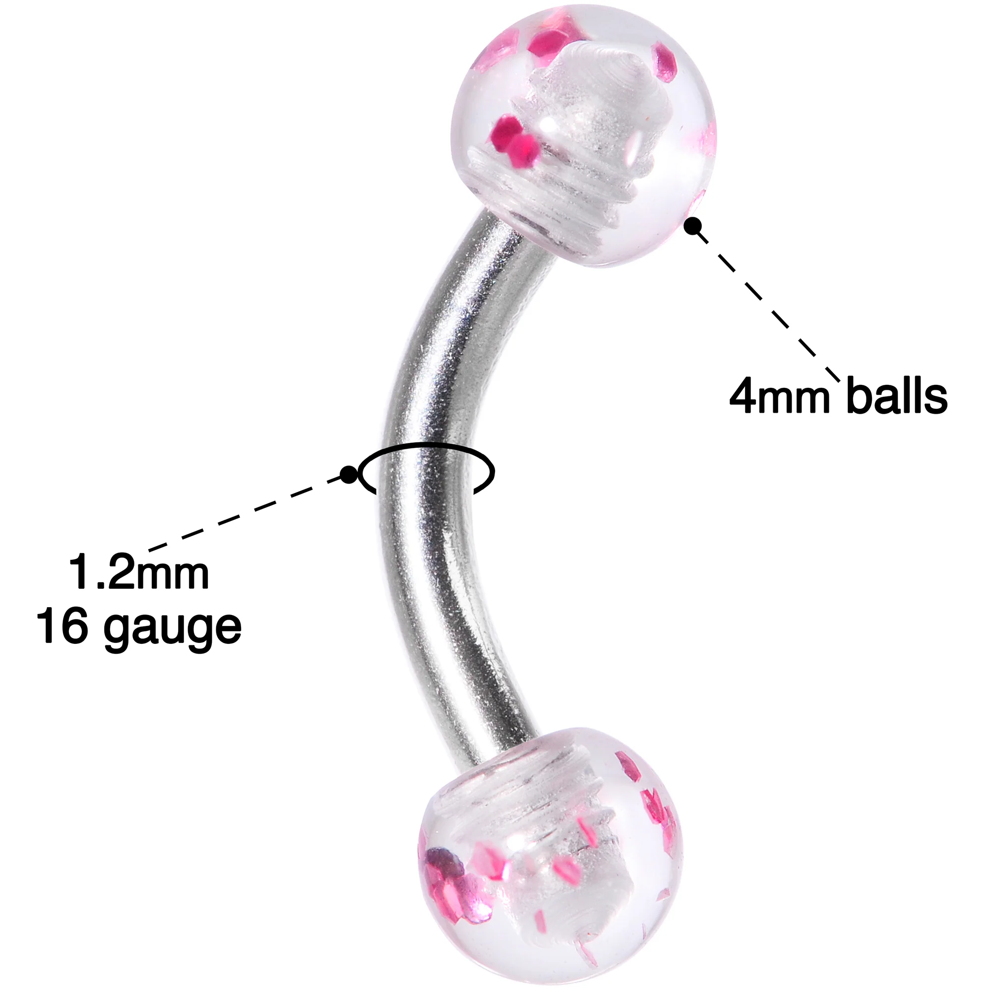 16G 1/4 Pink Splatter Curved Eyebrow Ring - Image 4