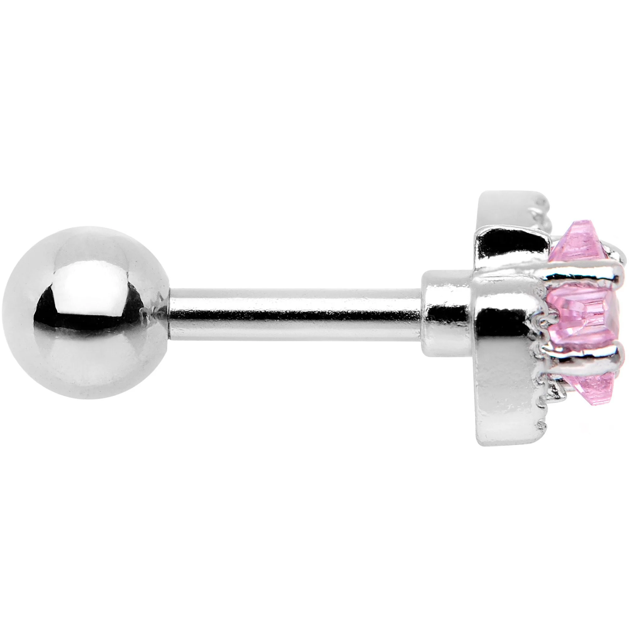 16G 1/4 Pink Star CZ Gem Bow Tie Cartilage Tragus Earring - Image 2