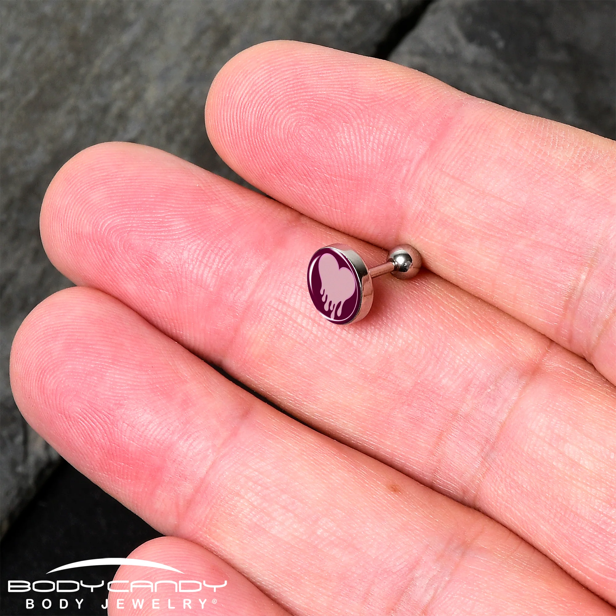 16G 1/4 Pinkish Melting Heart Tragus Cartilage Earring by Onyx O - Image 2