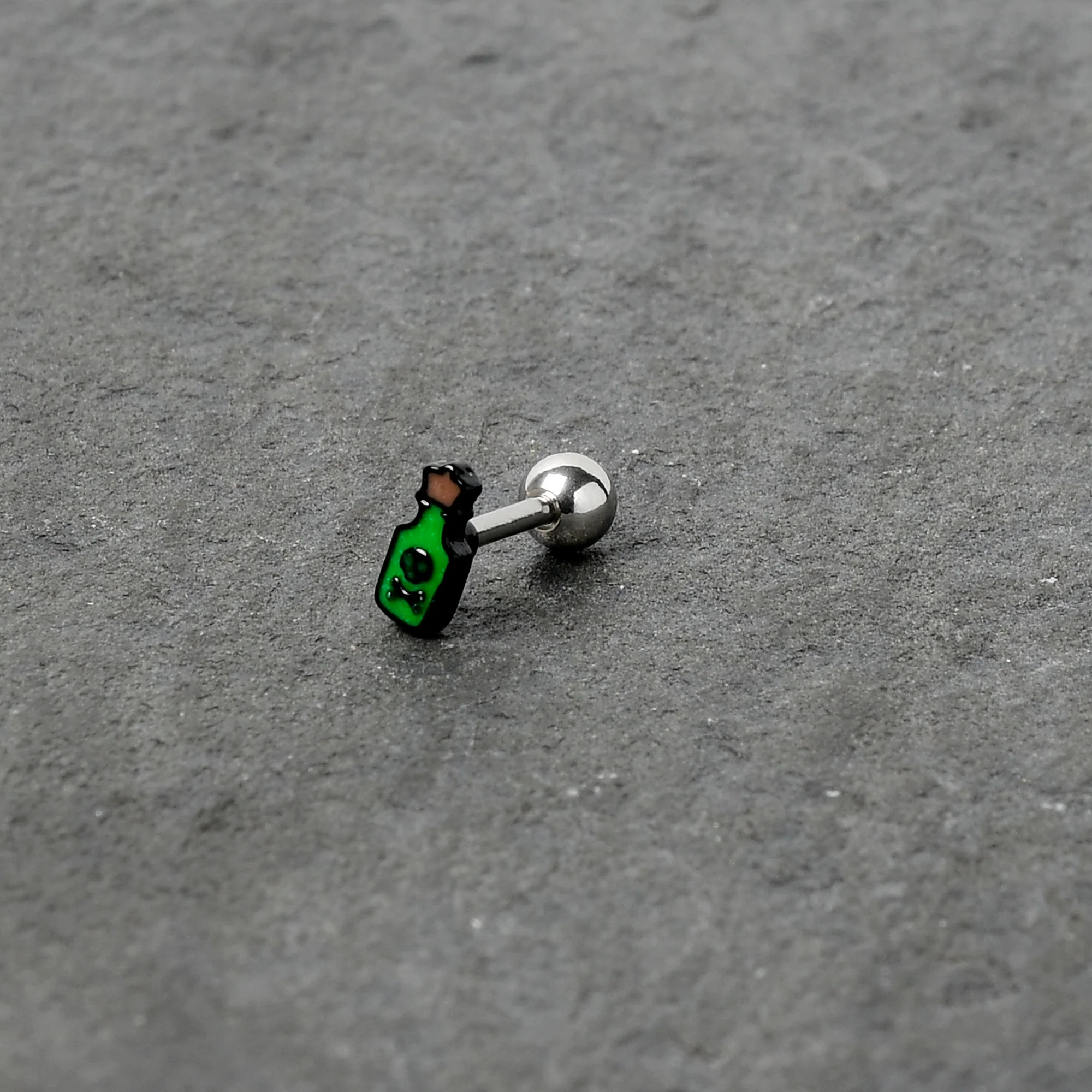 16G 1/4 Poison Green Bottle Glow in the Dark Cartilage Earring - Image 6