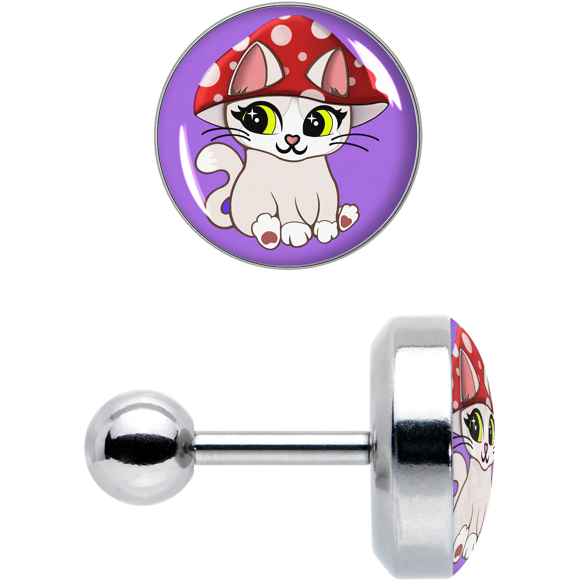 16G 1/4 Polka Dot Mushroom Hat Cat Cartilage Tragus Earring by Onyx O - Image 3