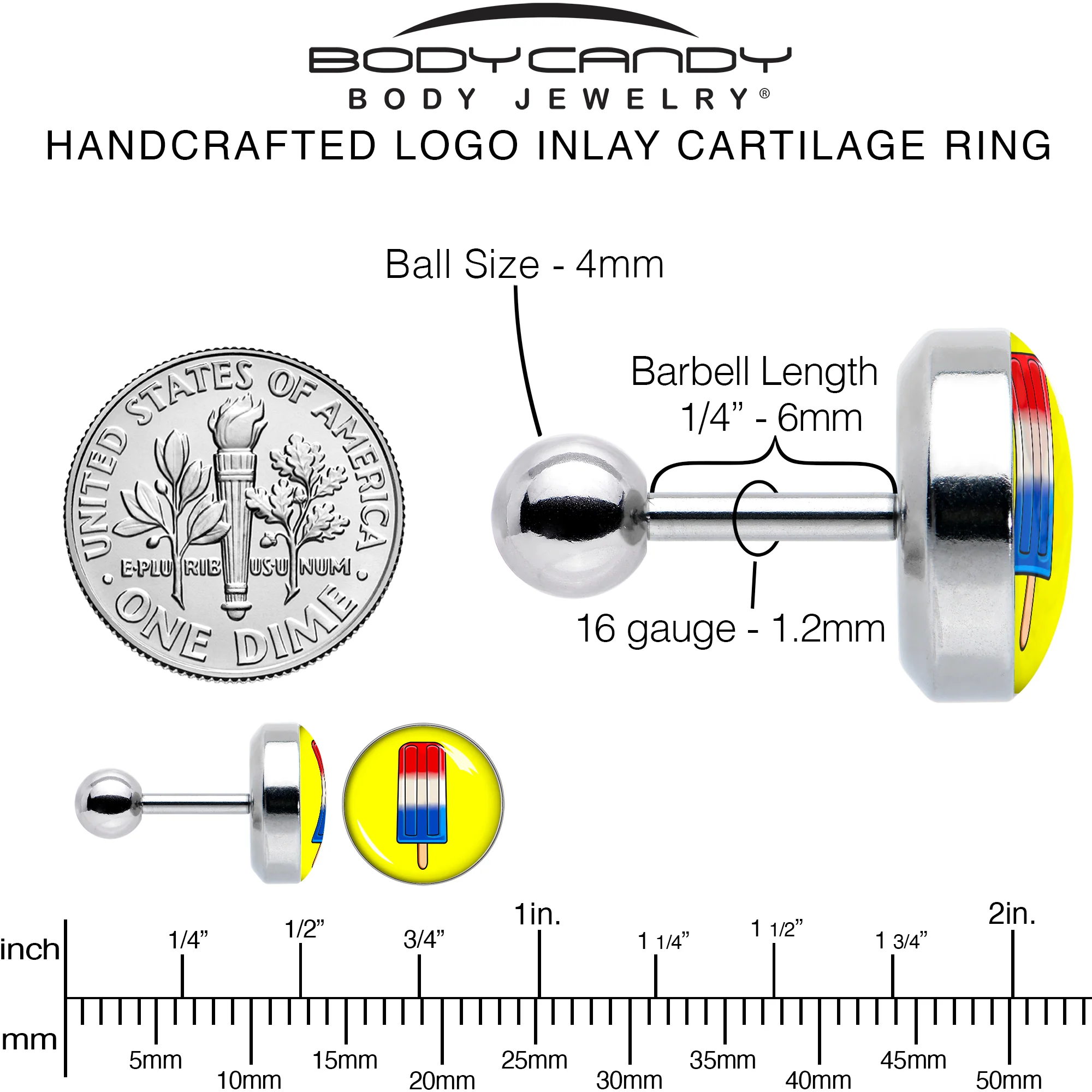 16G 1/4 Popsicle Treat Cartilage Tragus Earring by Onyx O - Image 6
