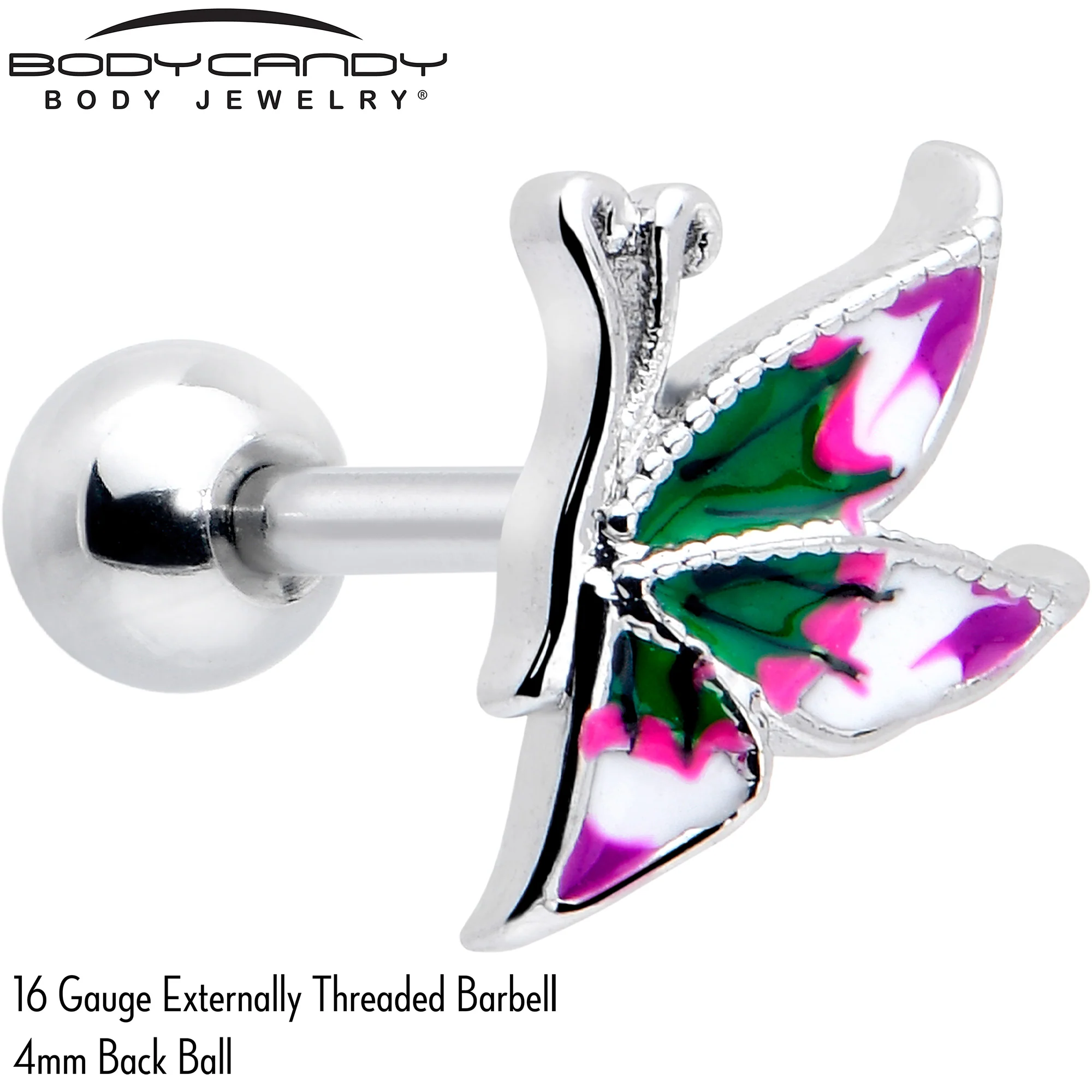 16G 1/4 Profile Butterfly Cartilage Tragus Earring - Image 2