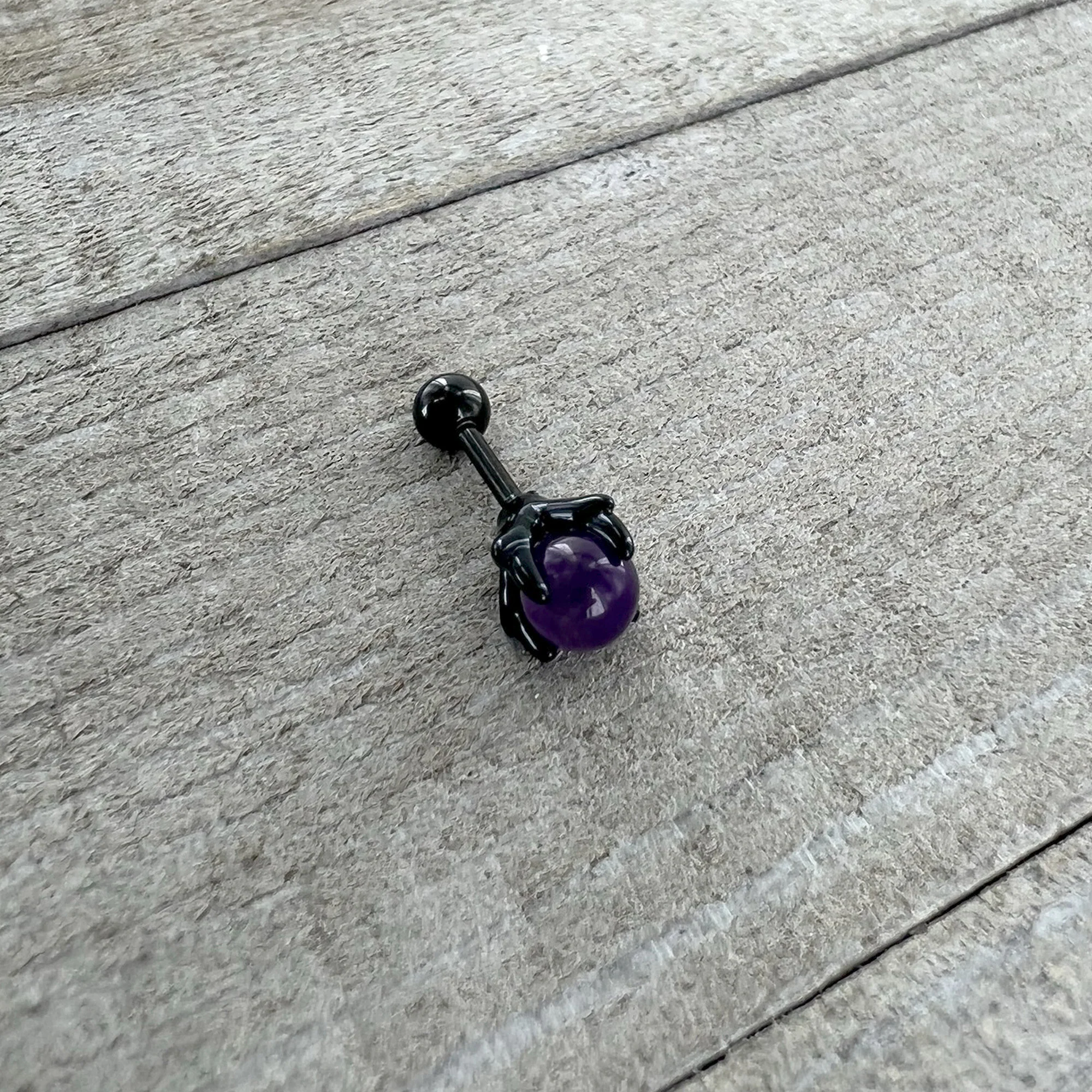 16G 1/4 Purple Amethyst Black Claw Hand Cartilage Tragus Earring - Image 5