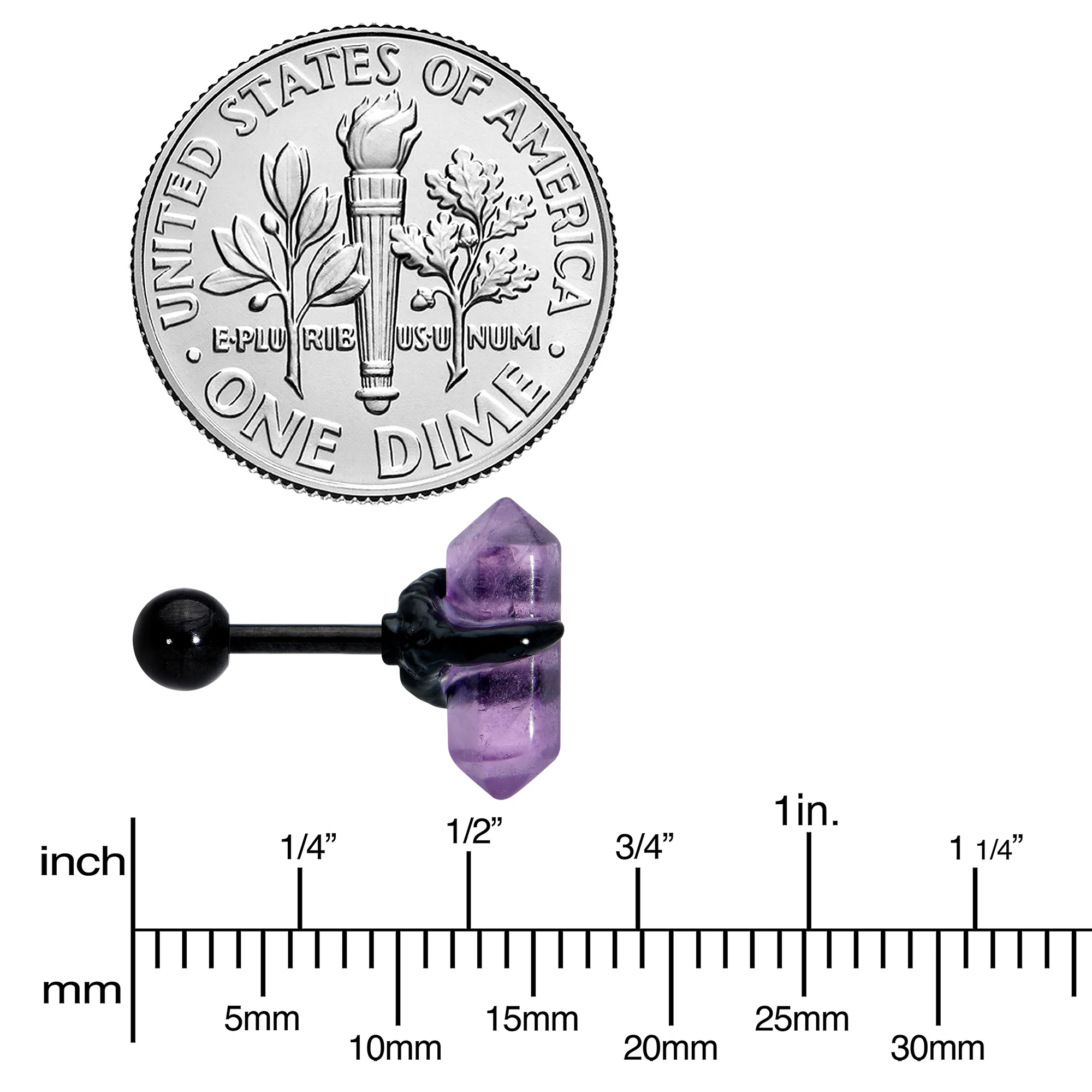 16G 1/4 Purple Amethyst Black Claw Obelisk Cartilage Earring - Image 4