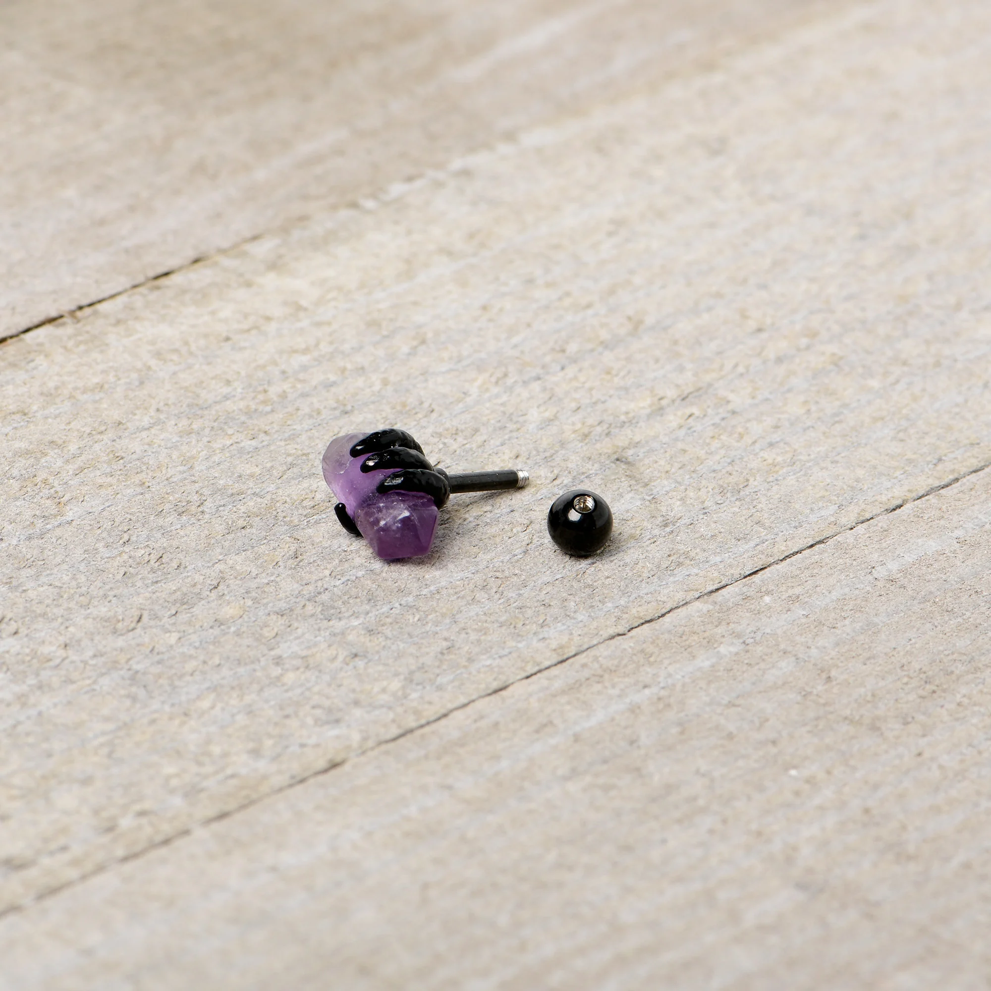 16G 1/4 Purple Amethyst Black Claw Obelisk Cartilage Earring - Image 7