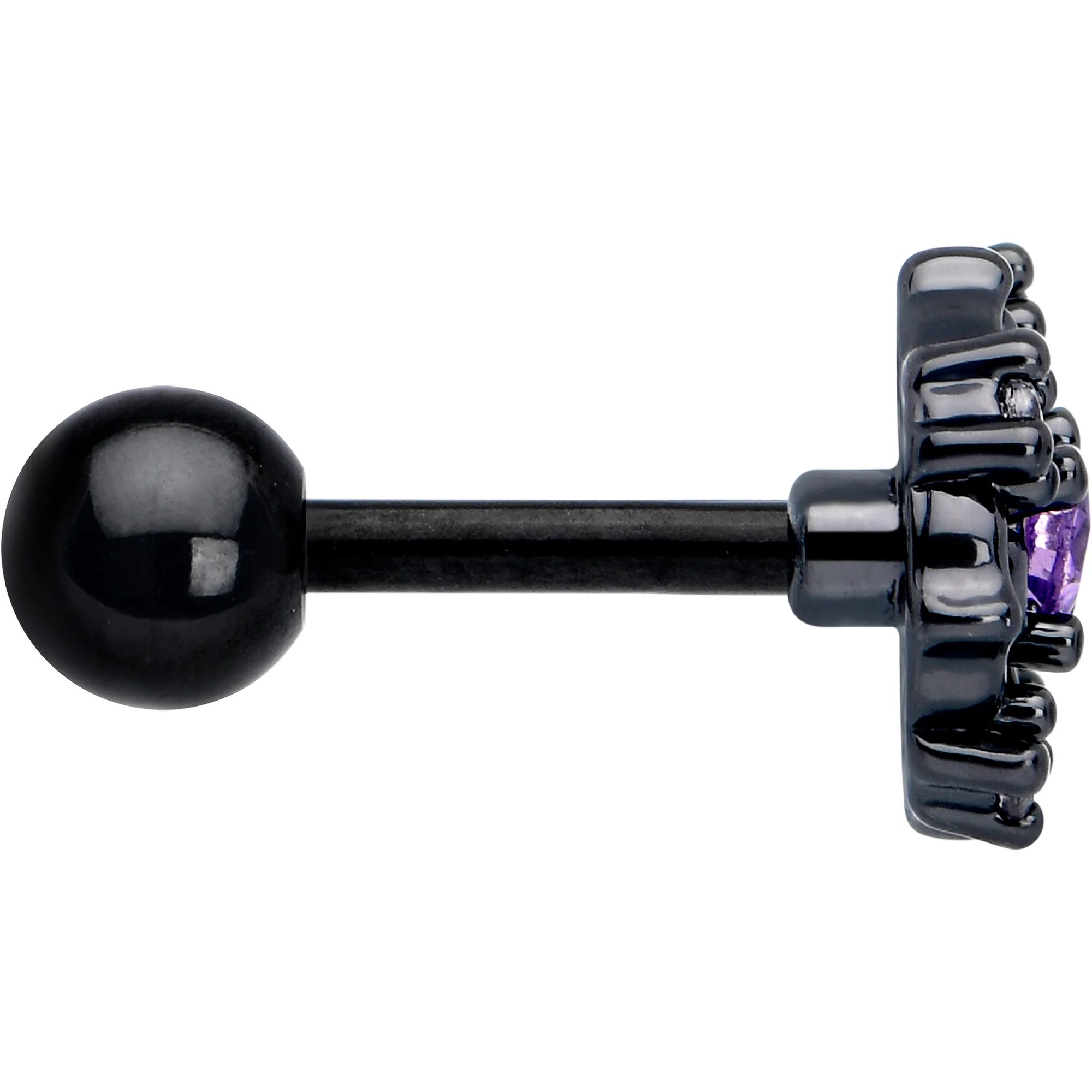 16G 1/4 Purple CZ Gem Black Flower Ring Cartilage Tragus Earring - Image 4
