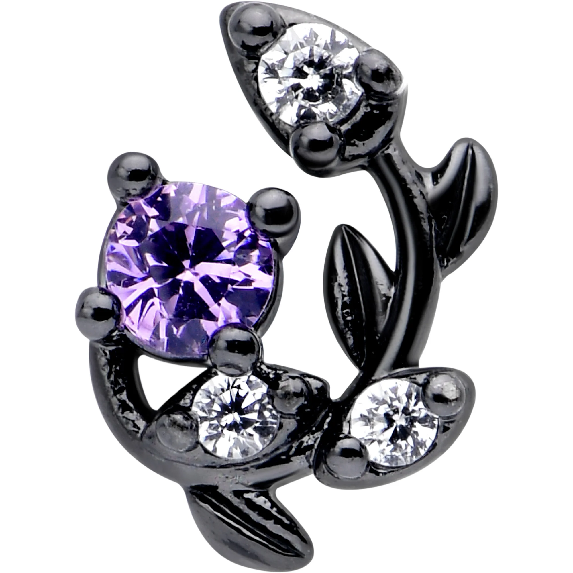 16G 1/4 Purple CZ Gem Black Twining Vine Cartilage Tragus Earring - Image 3