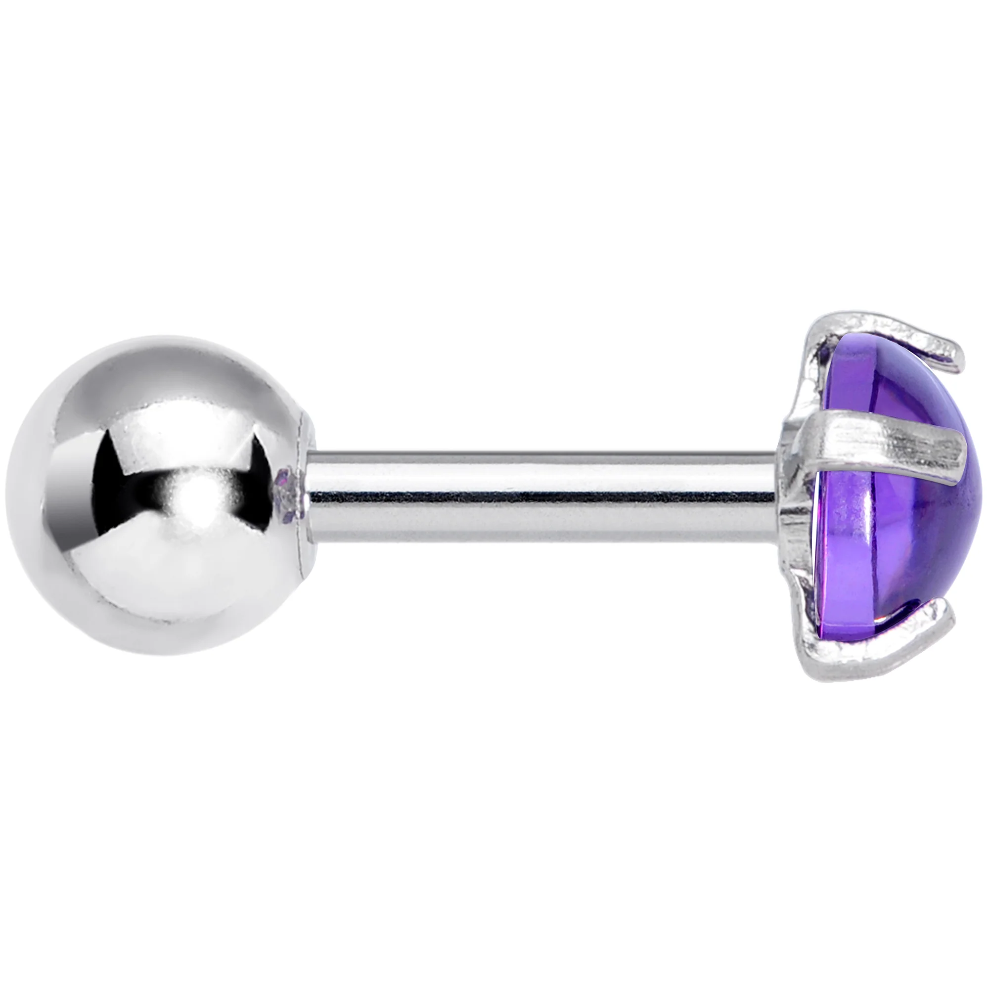 16G 1/4 Purple CZ Gem Smooth Hemisphere Cartilage Tragus Earring - Image 3