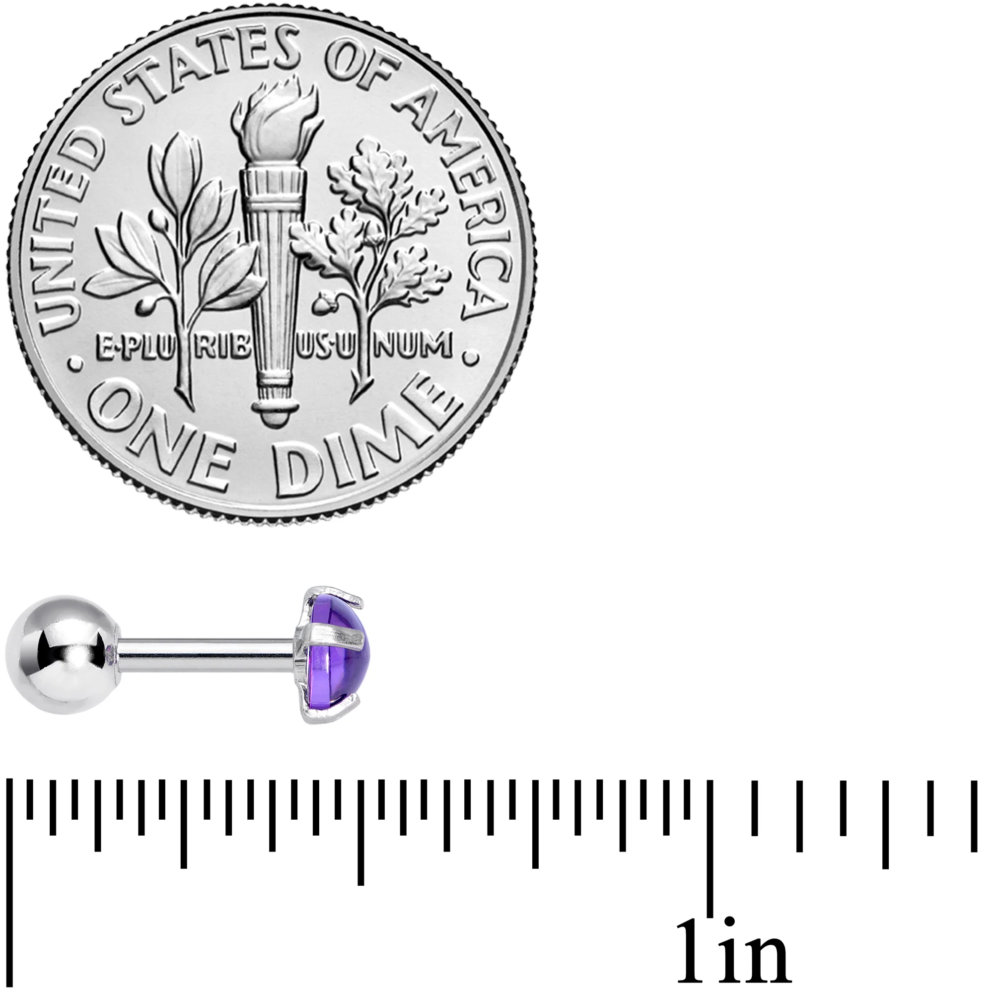 16G 1/4 Purple CZ Gem Smooth Hemisphere Cartilage Tragus Earring - Image 5