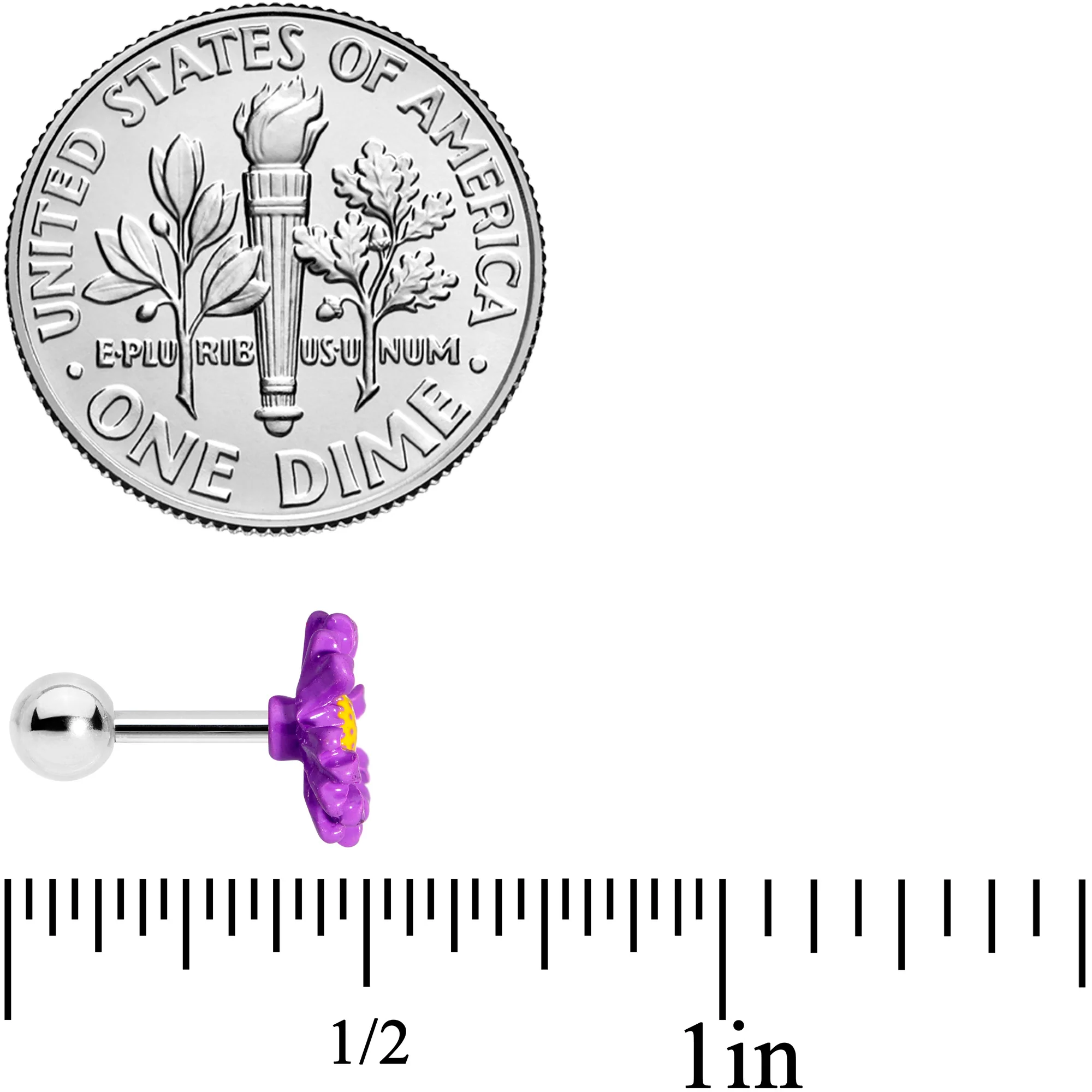 16G 1/4 Purple Daisy Flower Cartilage Tragus Earring - Image 4