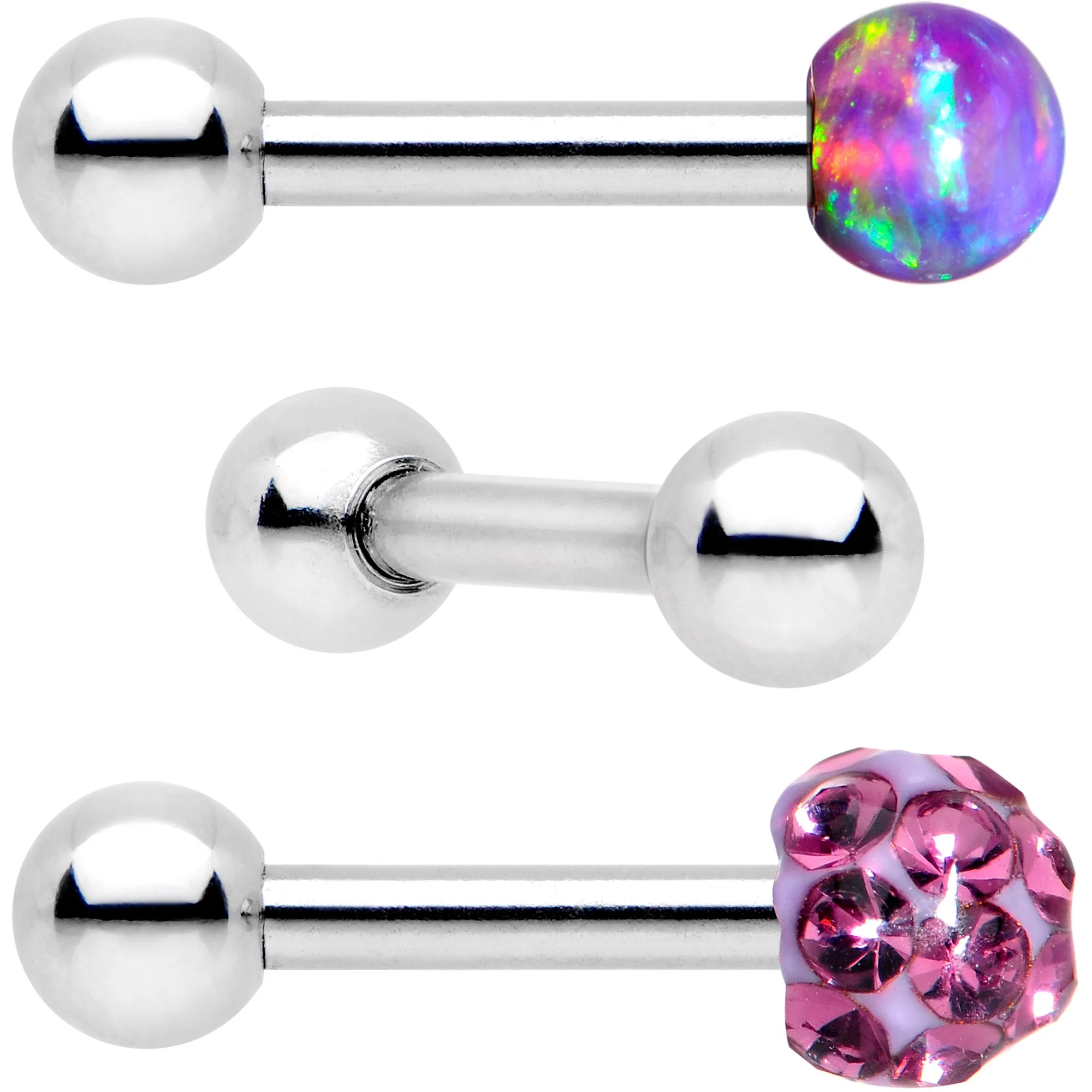 16G 1/4 Purple Faux Opal Ball Cartilage Tragus Earring 3 Pack Set - Image 2