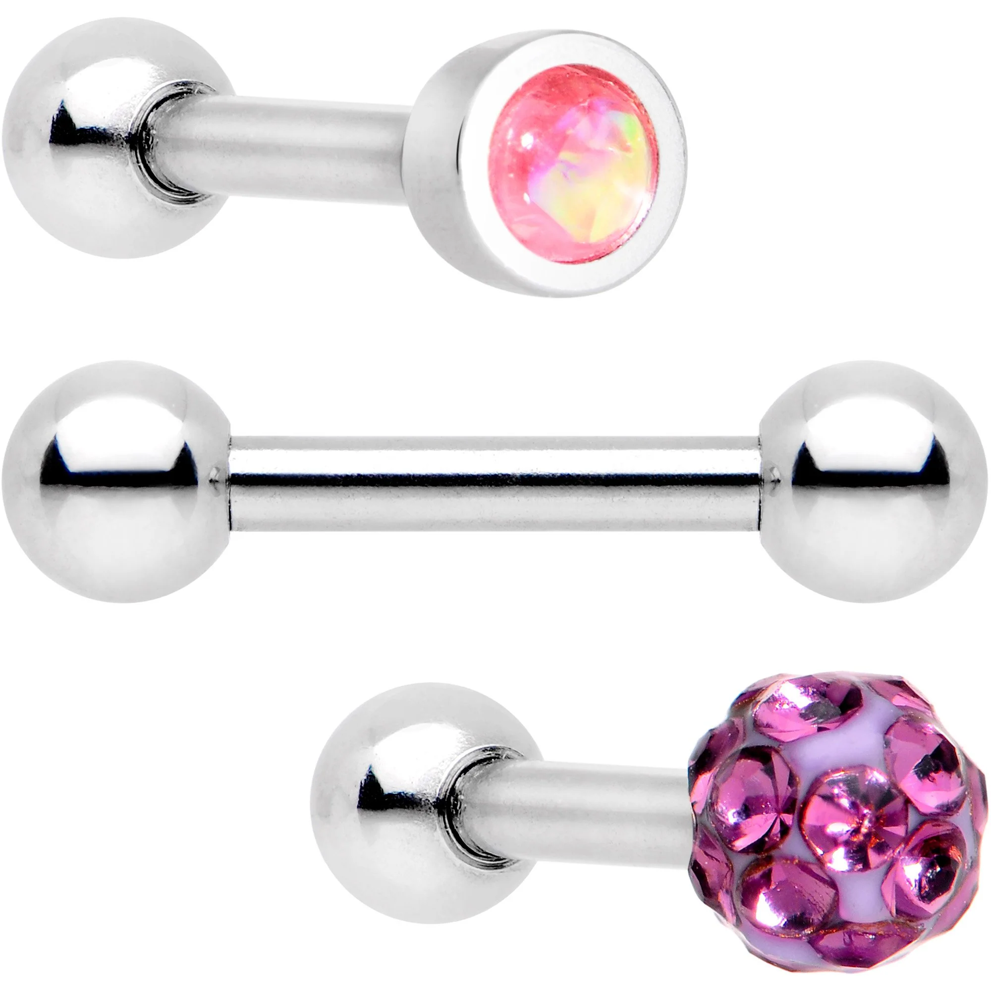 16G 1/4 Purple Faux Opal Inlay Cartilage Tragus Earring 3 Pack Set