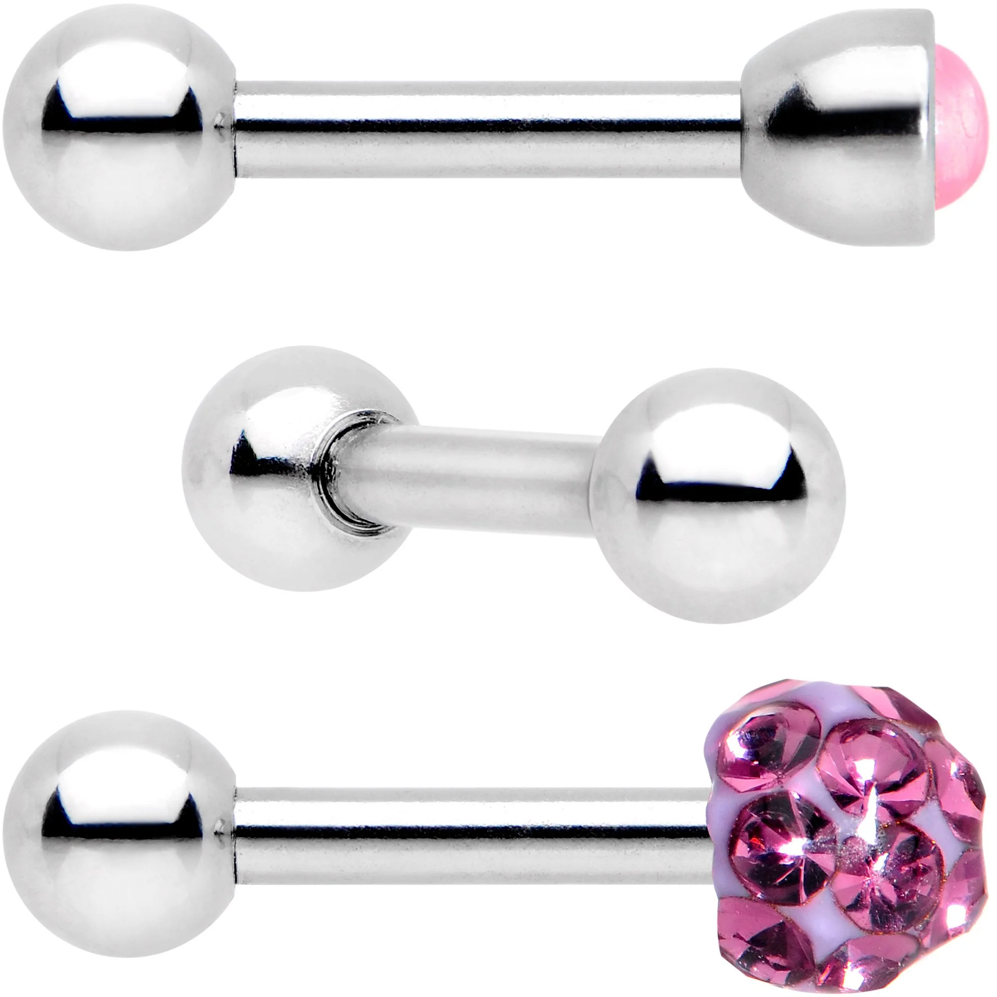 16G 1/4 Purple Faux Opal Inlay Cartilage Tragus Earring 3 Pack Set - Image 2