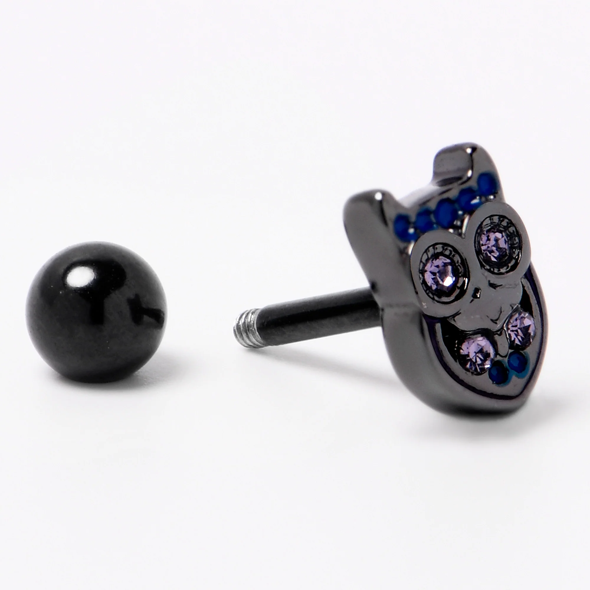 16G 1/4 Purple Gem Black Opulent Owl Cartilage Tragus Earring - Image 6