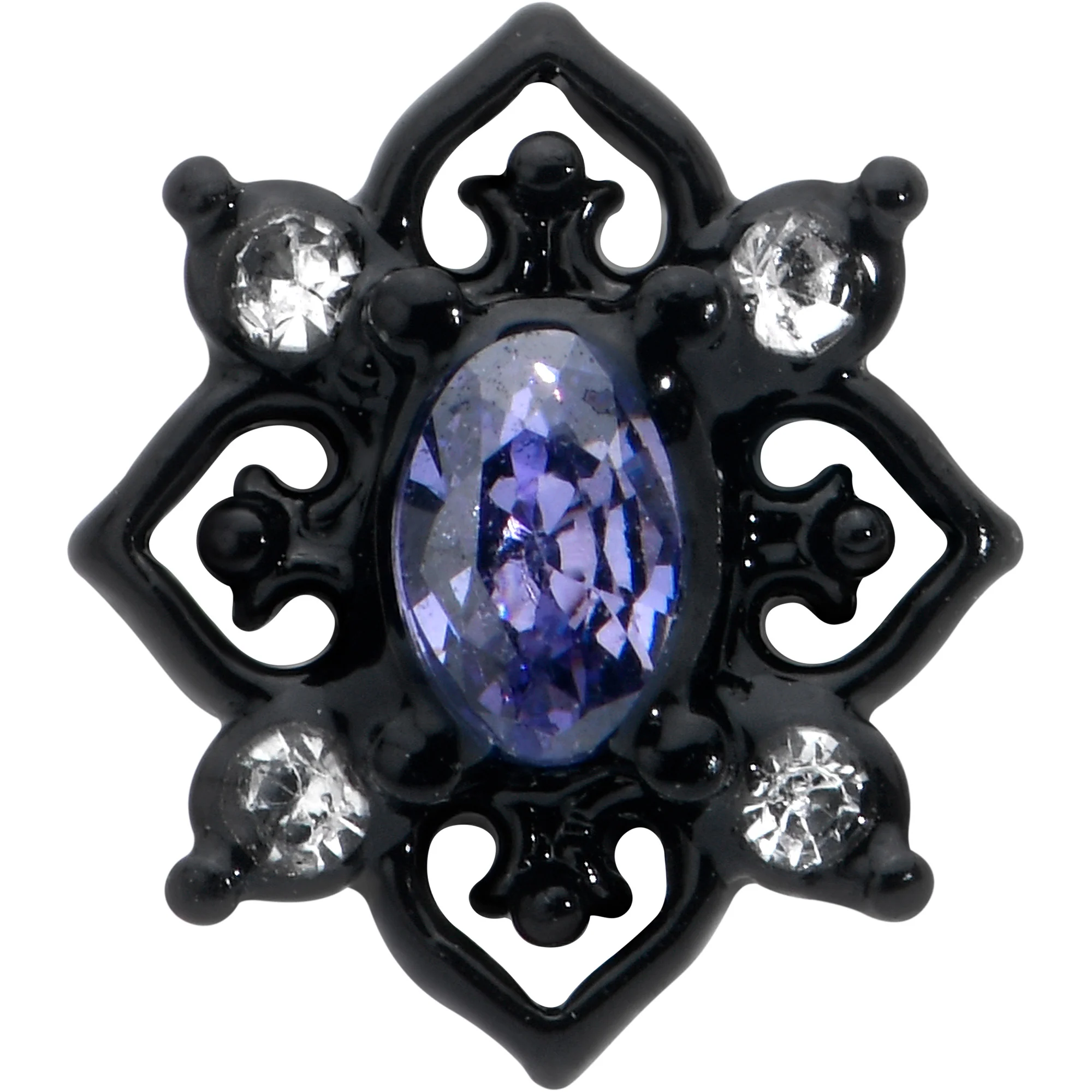 16G 1/4 Purple Gem Black Scrolling Hearts Cartilage Tragus Earring - Image 2