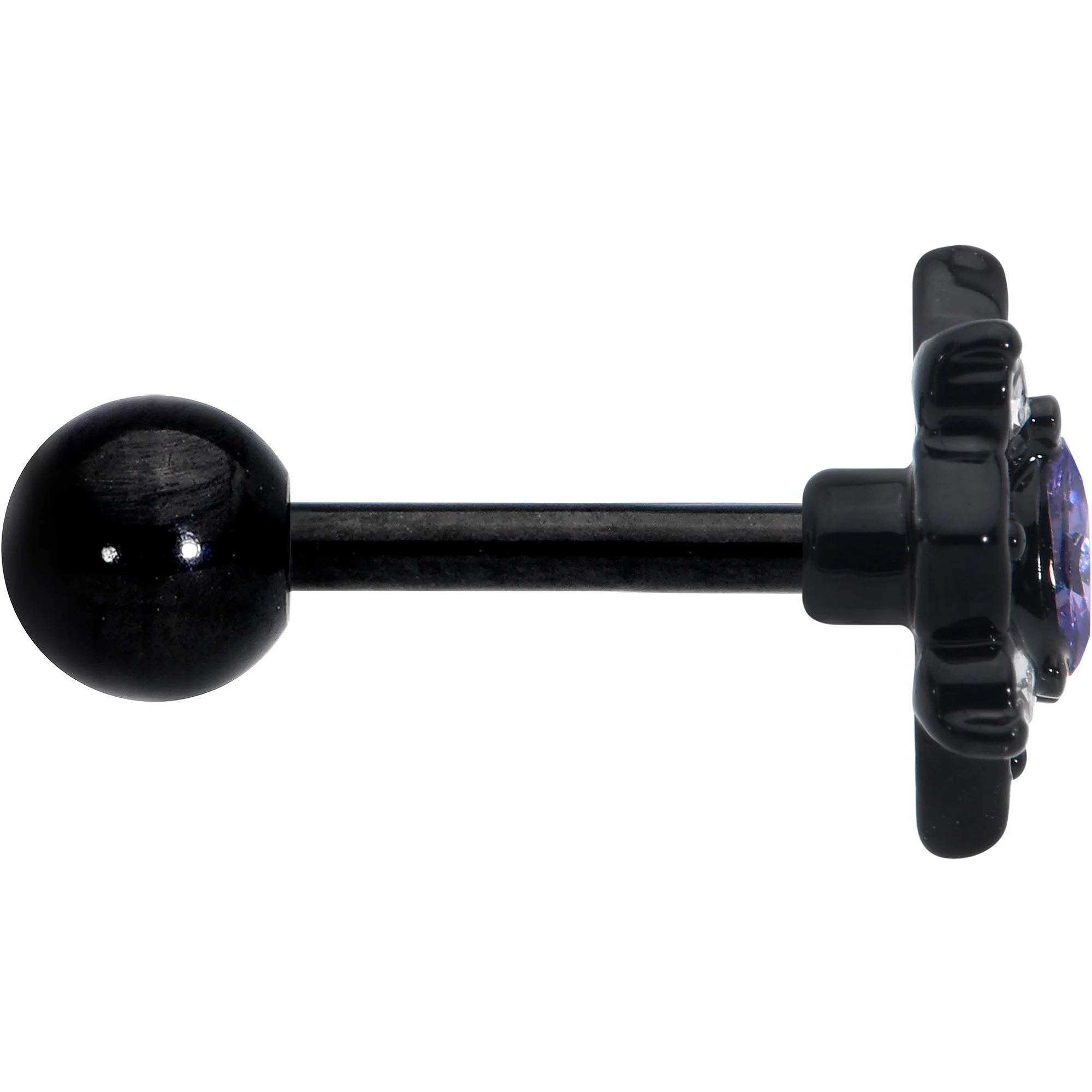 16G 1/4 Purple Gem Black Scrolling Hearts Cartilage Tragus Earring - Image 3