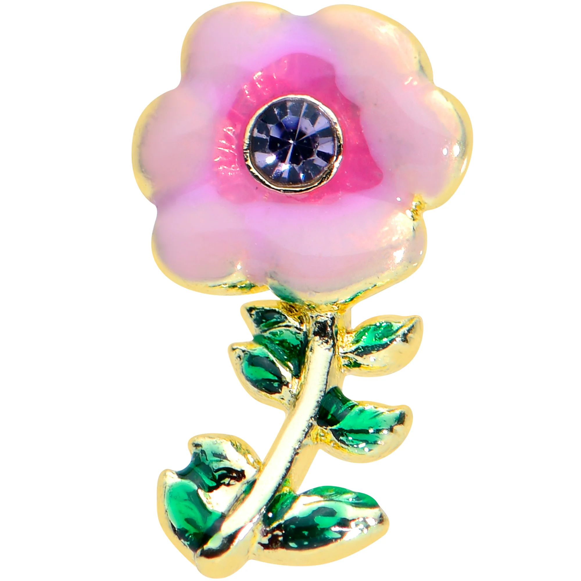 16G 1/4 Purple Gem Gold Tone Pink Flower Cartilage Tragus Earring - Image 2