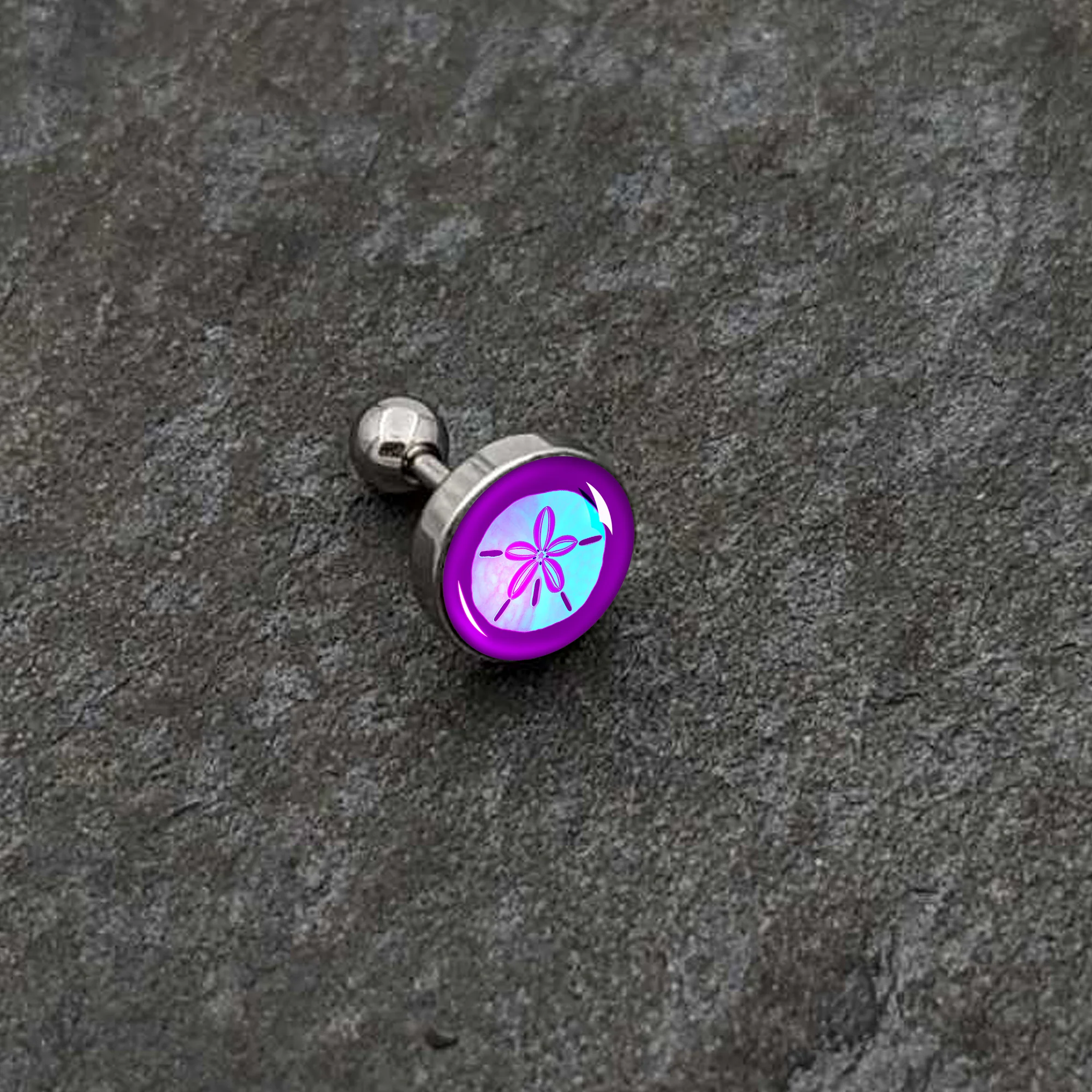 16G 1/4 Purple Nautical Sand Dollar Cartilage Tragus Earring by Onyx O - Image 4