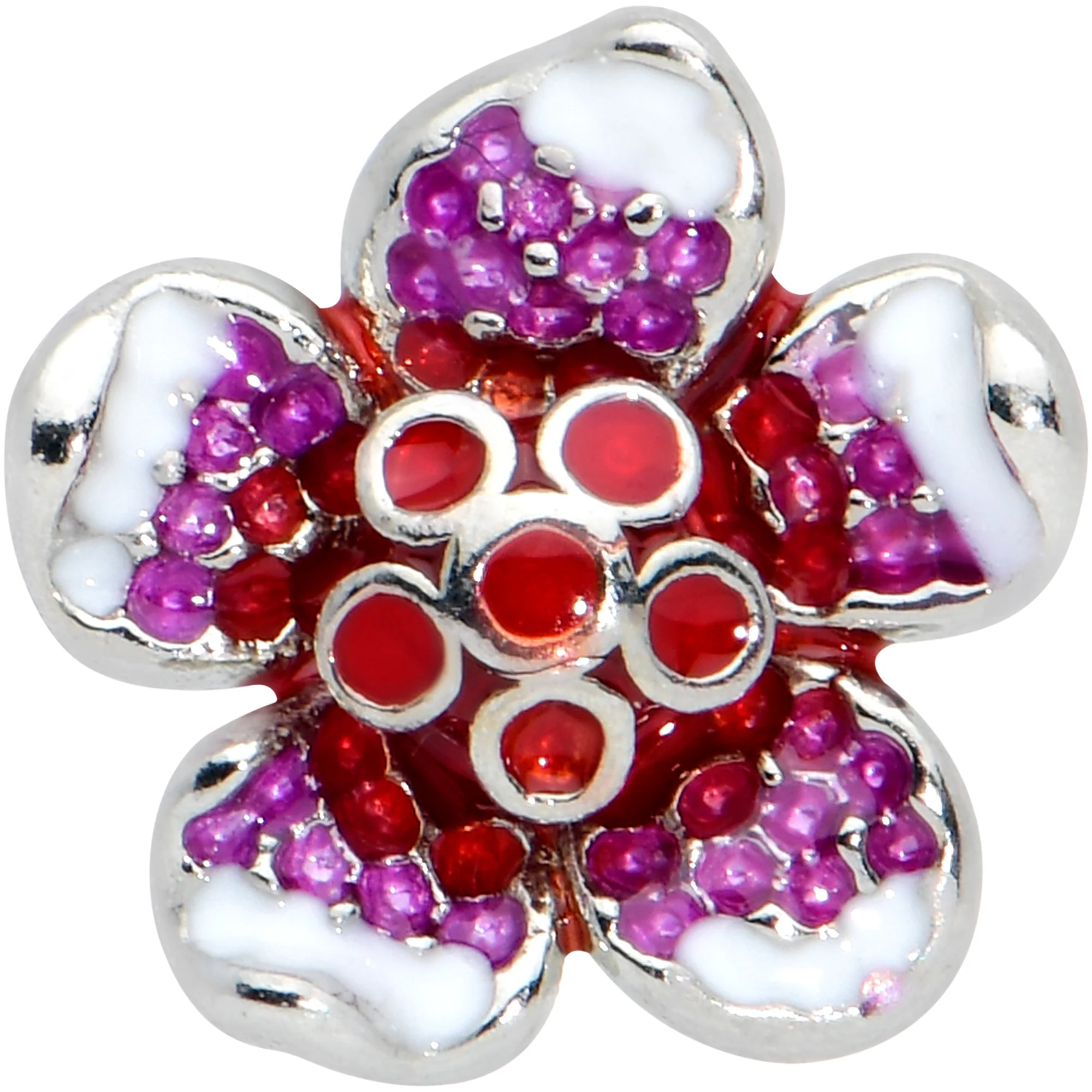 16G 1/4 Purple Red Flower in Flower Cartilage Tragus Earring - Image 2
