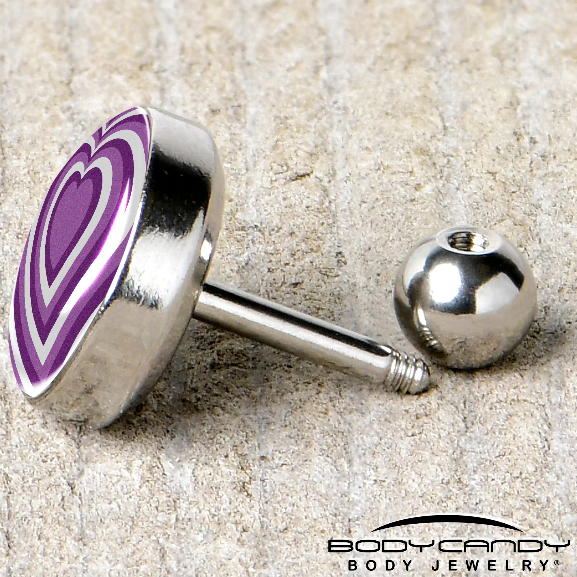 16G 1/4 Purple Retro Heart Tragus Cartilage Earring by Onyx O - Image 5