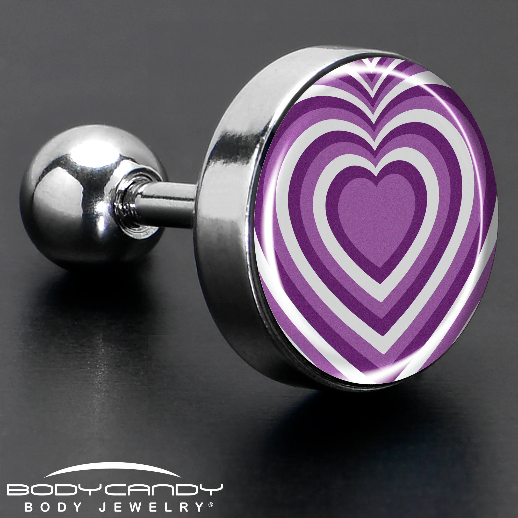 16G 1/4 Purple Retro Heart Tragus Cartilage Earring by Onyx O - Image 7