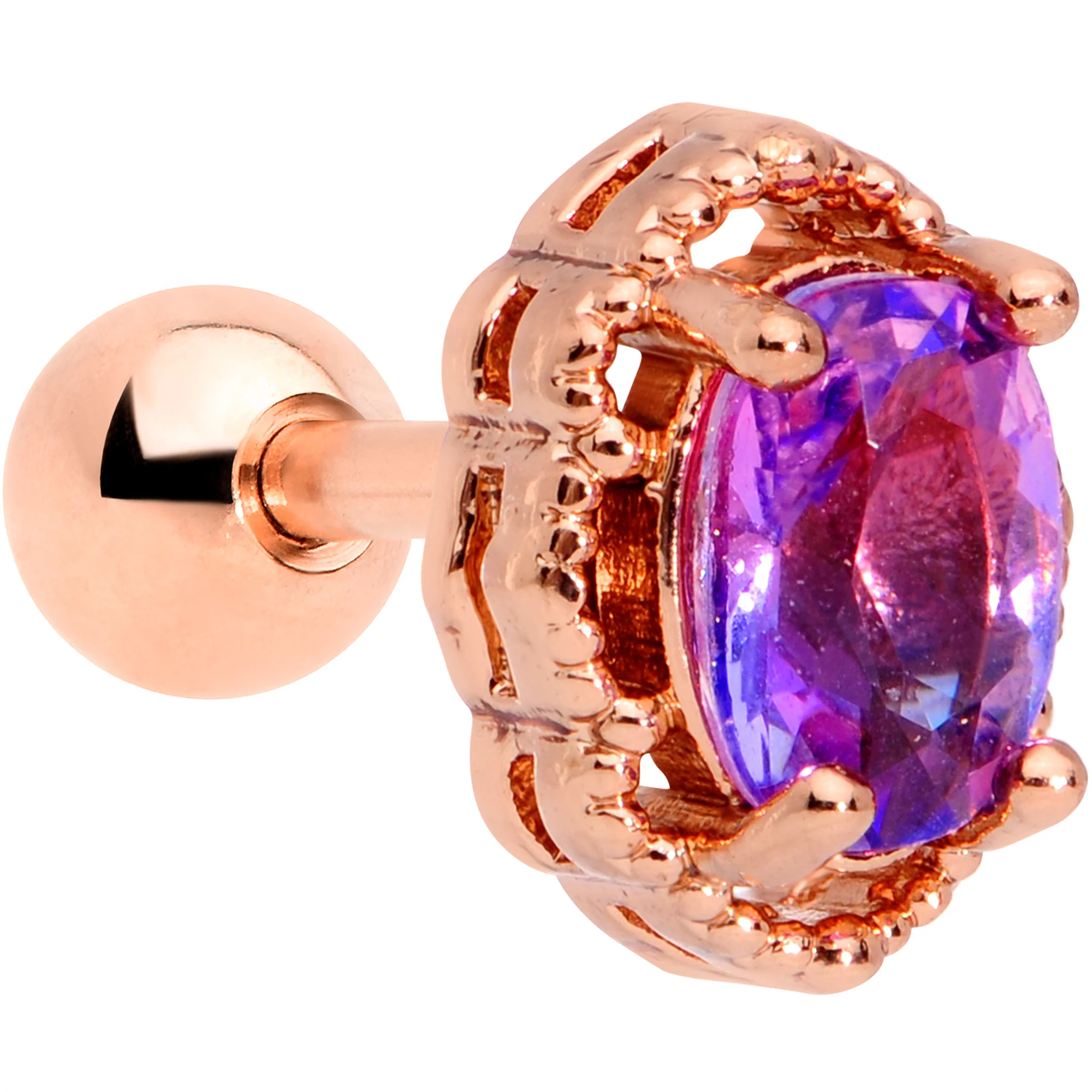 16G 1/4 Purple Tourmaline Rose Gold Tone Cartilage Tragus Earring