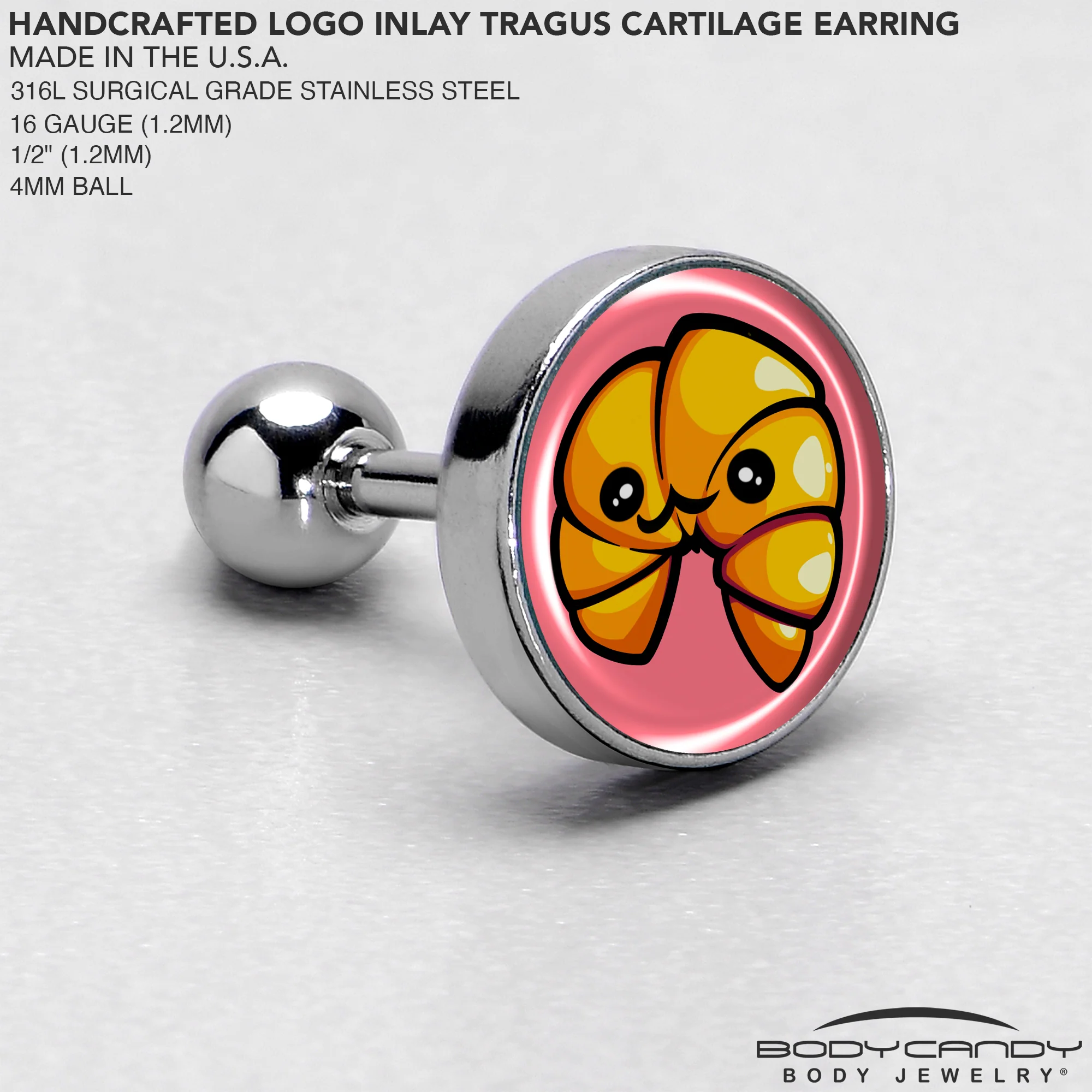 16G 1/4 Quaso Croissant Cartilage Tragus Earring by Onyx O - Image 4