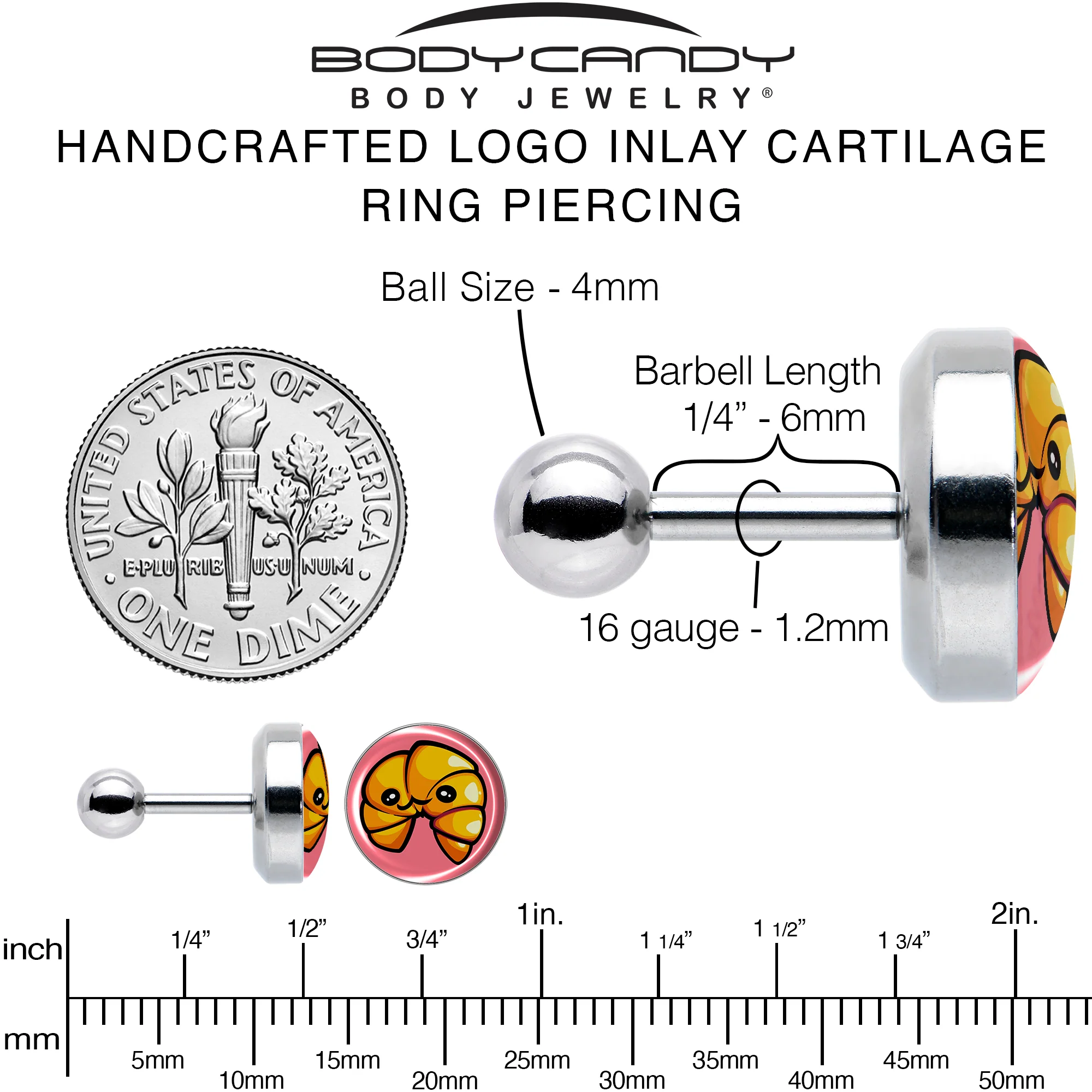 16G 1/4 Quaso Croissant Cartilage Tragus Earring by Onyx O - Image 6