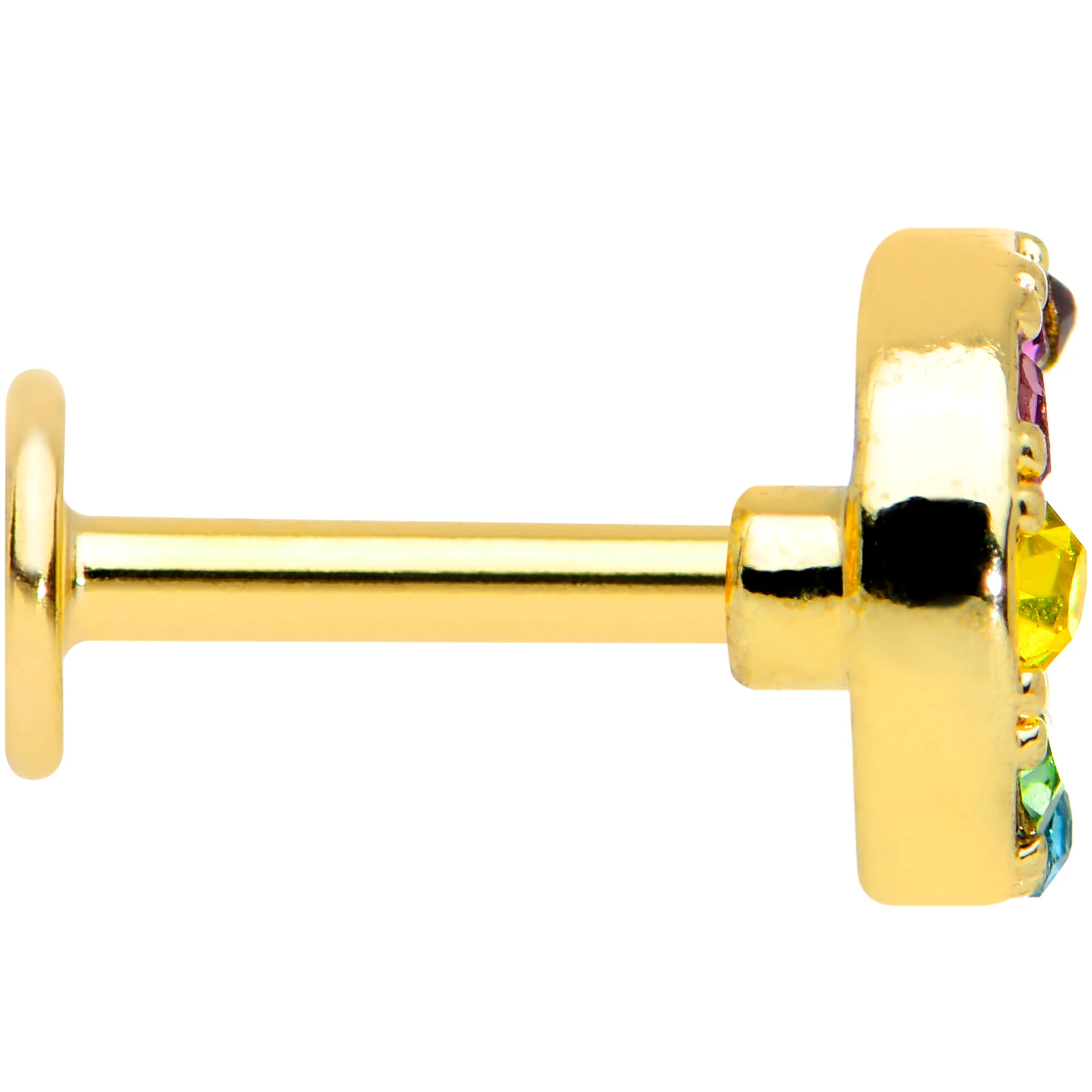 16G 1/4 Rainbow Gem Gold Tone Crescent Moon Labret Tragus - Image 3
