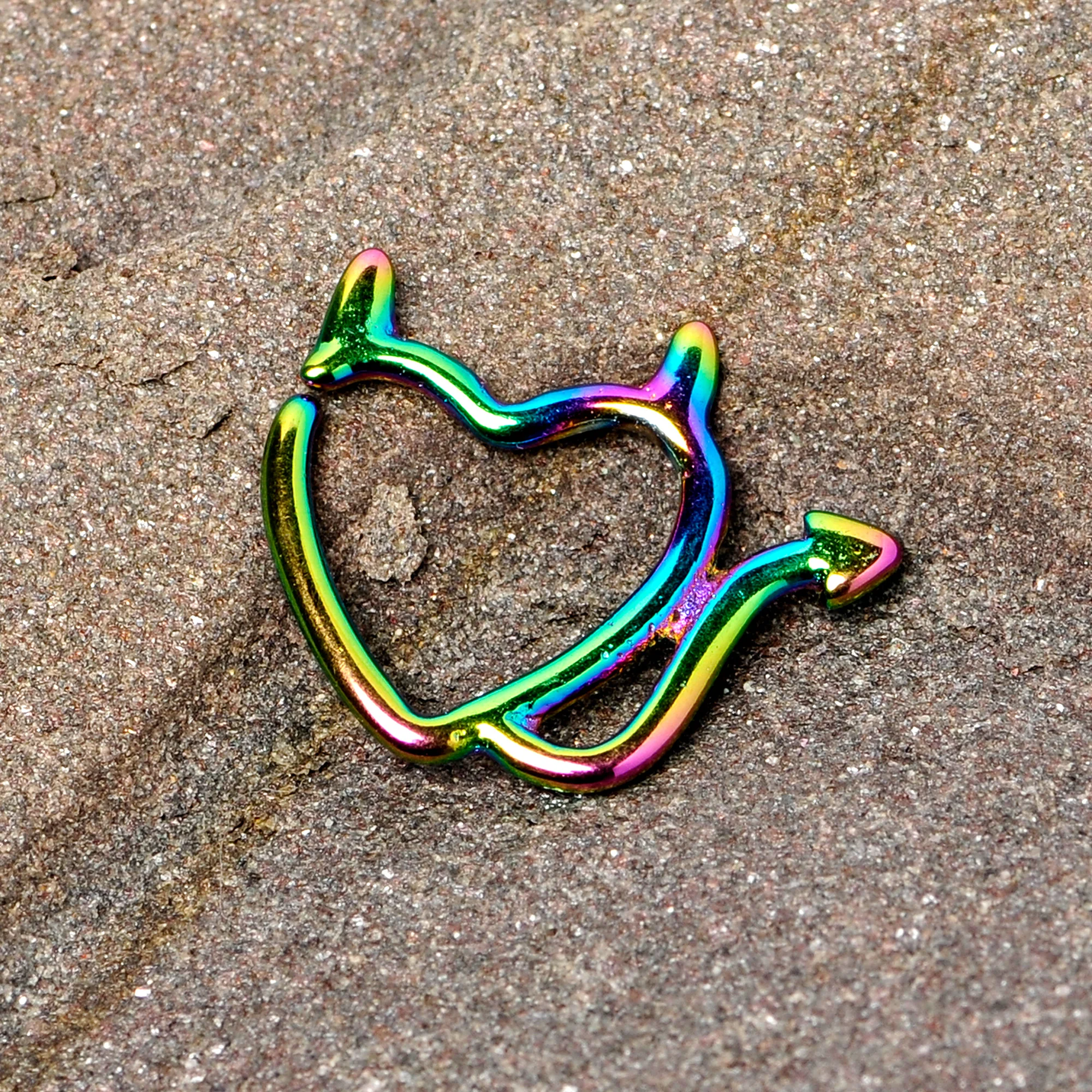 16G 1/4 Rainbow Little Devil Halloween Heart Closure Ring - Image 2