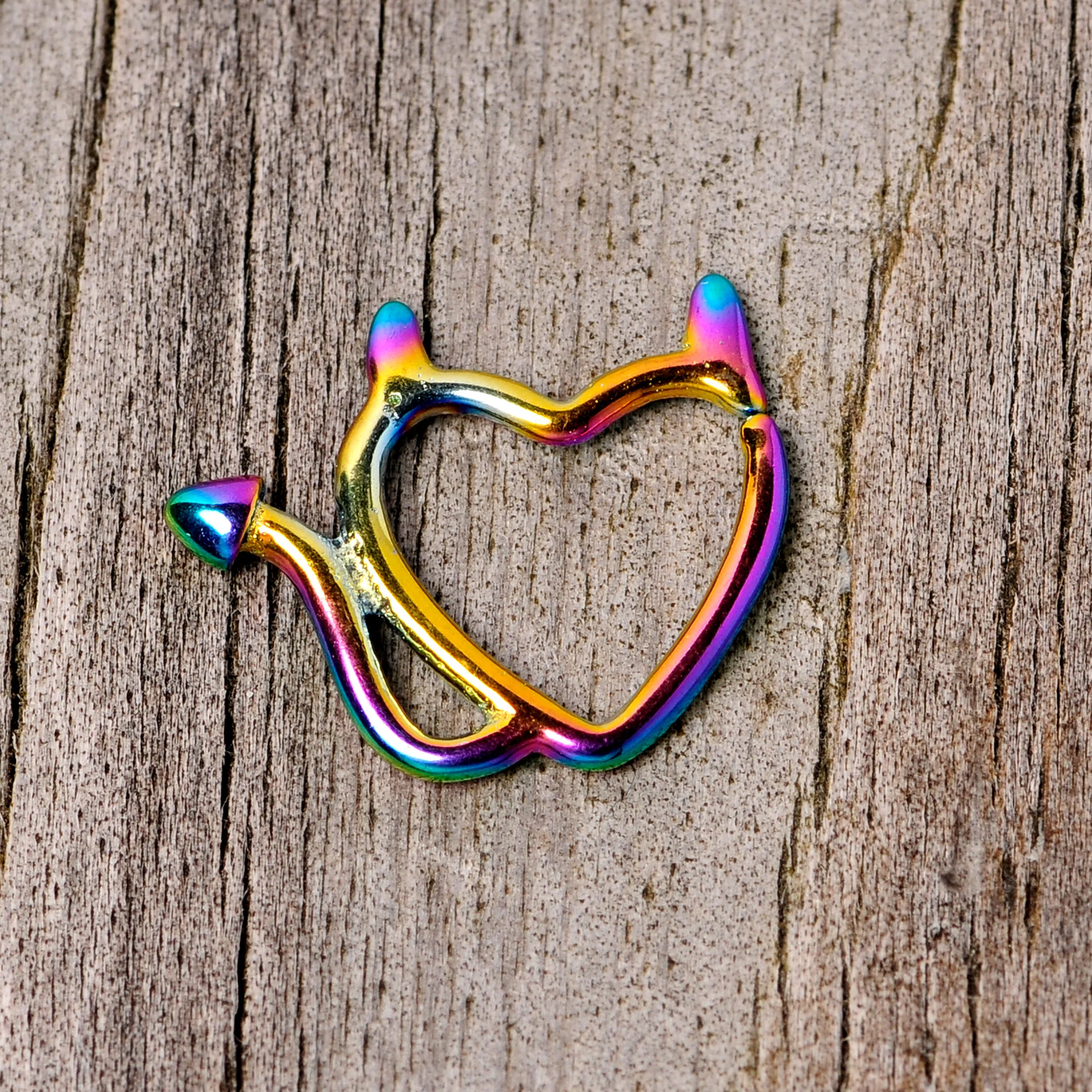 16G 1/4 Rainbow Little Devil Halloween Heart Closure Ring - Image 3