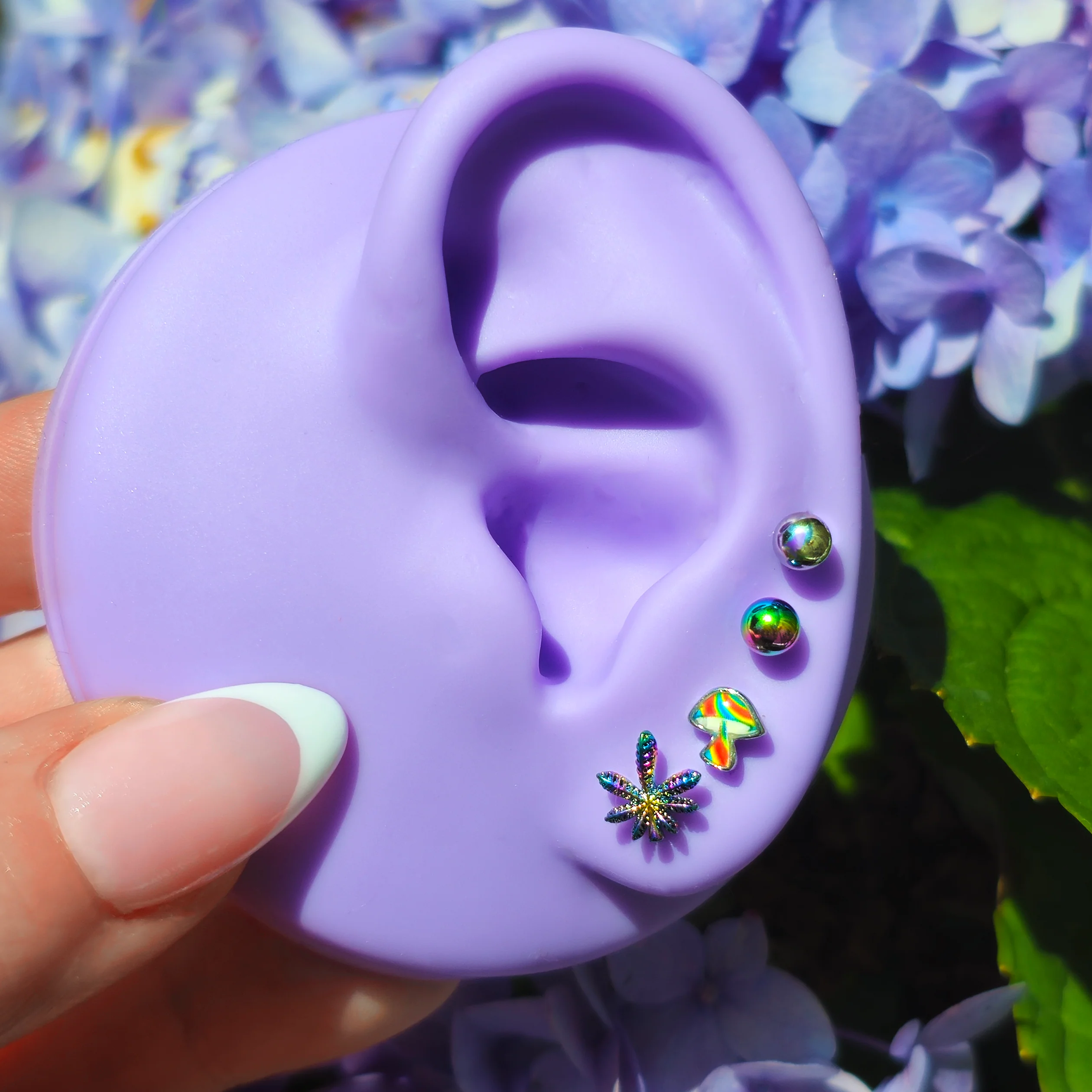 16G 1/4 Rainbow Pot Leaf Mushroom Cartilage Earring Curation Set of 4 - Image 2