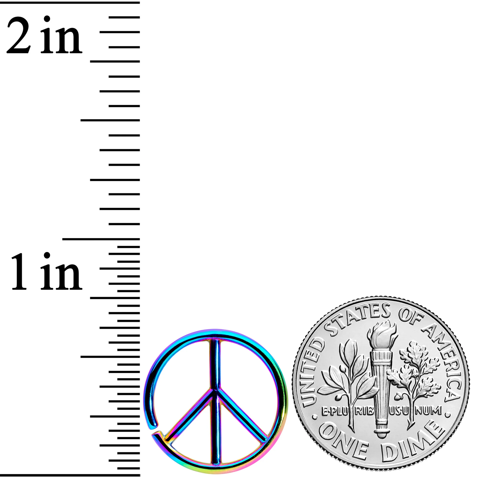 16G 1/4 Rainbow Retro Peace Sign Closure Ring - Image 2
