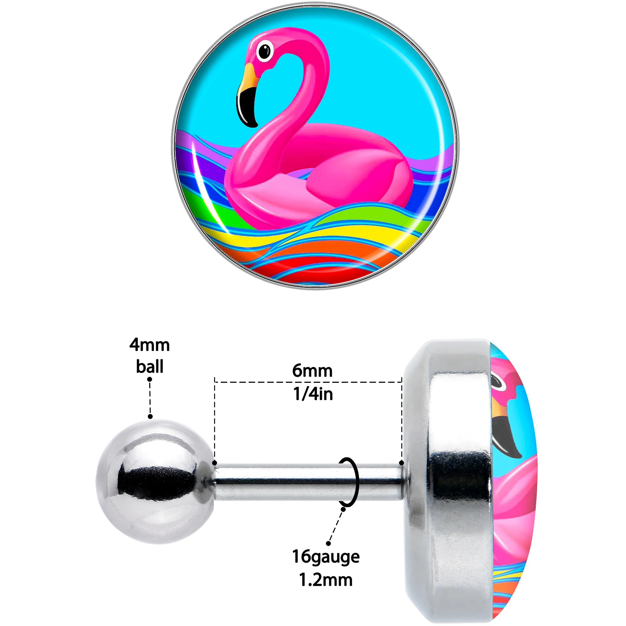 16G 1/4 Rainbow Sea Floating Flamingo Cartilage Tragus Earring by Onyx O - Image 3