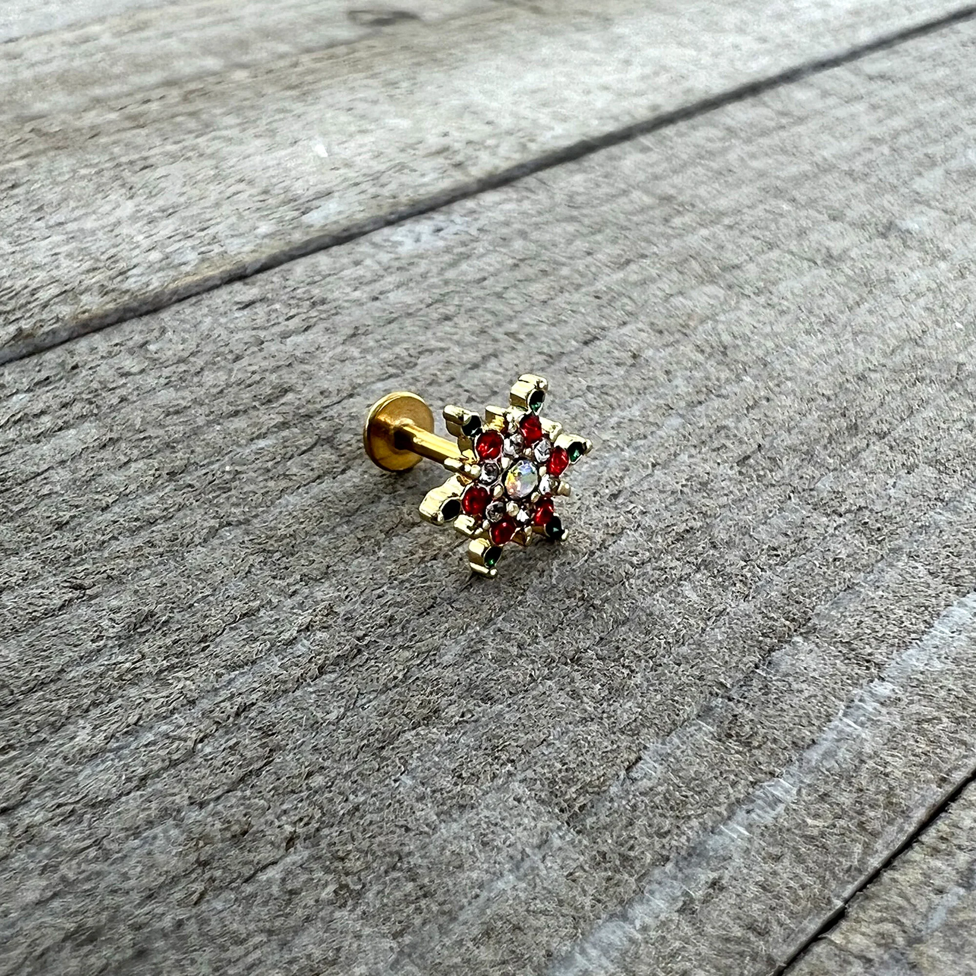 16G 1/4 Red Aurora Gem Gold Tone Christmas Star Labret Tragus - Image 6