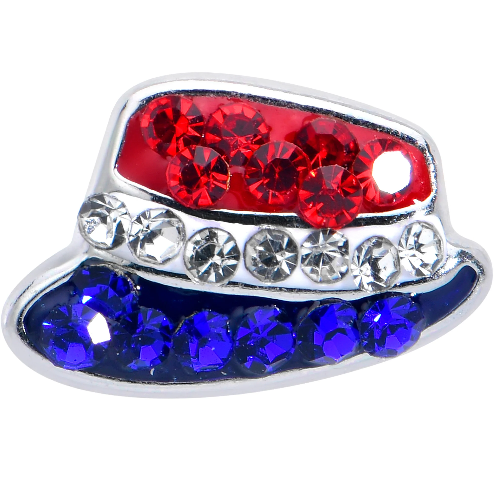 16G 1/4 Red Blue Clear Gem Patriotic Hat Cartilage Tragus Earring - Image 2