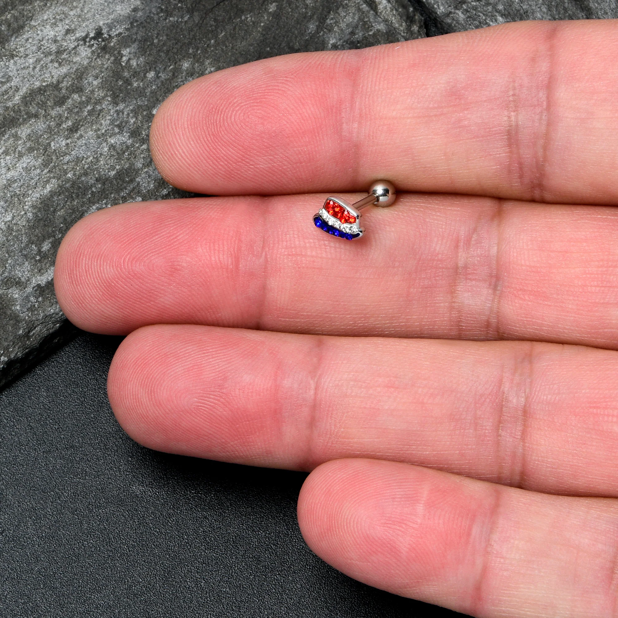 16G 1/4 Red Blue Clear Gem Patriotic Hat Cartilage Tragus Earring - Image 4
