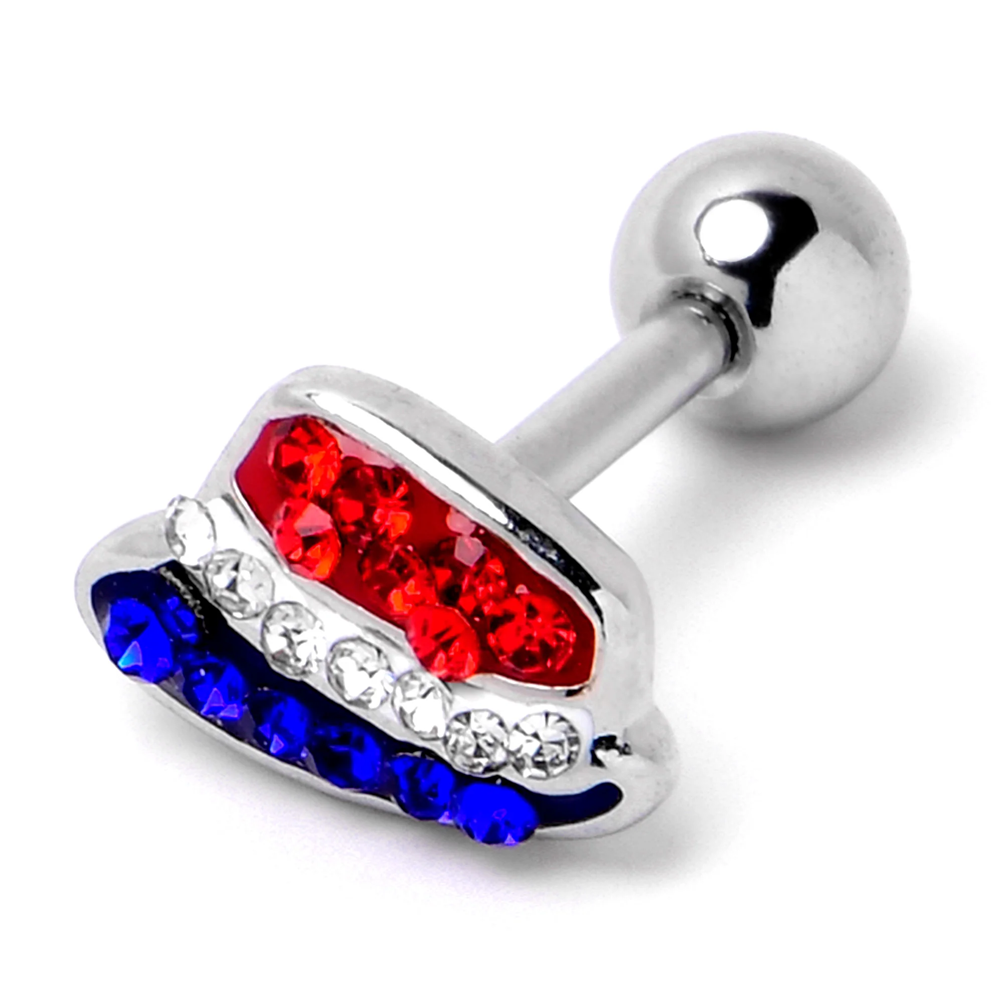 16G 1/4 Red Blue Clear Gem Patriotic Hat Cartilage Tragus Earring - Image 6