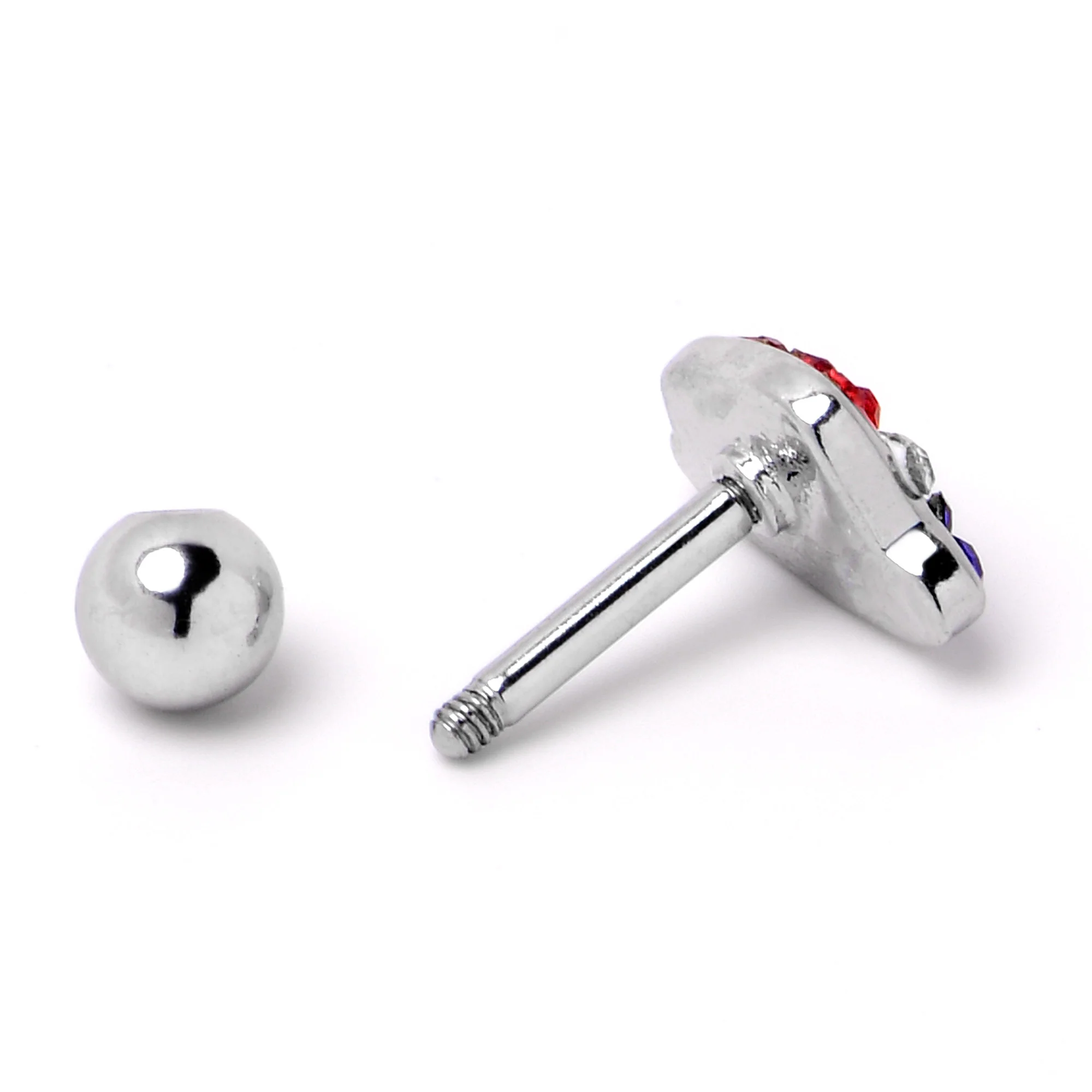16G 1/4 Red Blue Clear Gem Patriotic Hat Cartilage Tragus Earring - Image 7