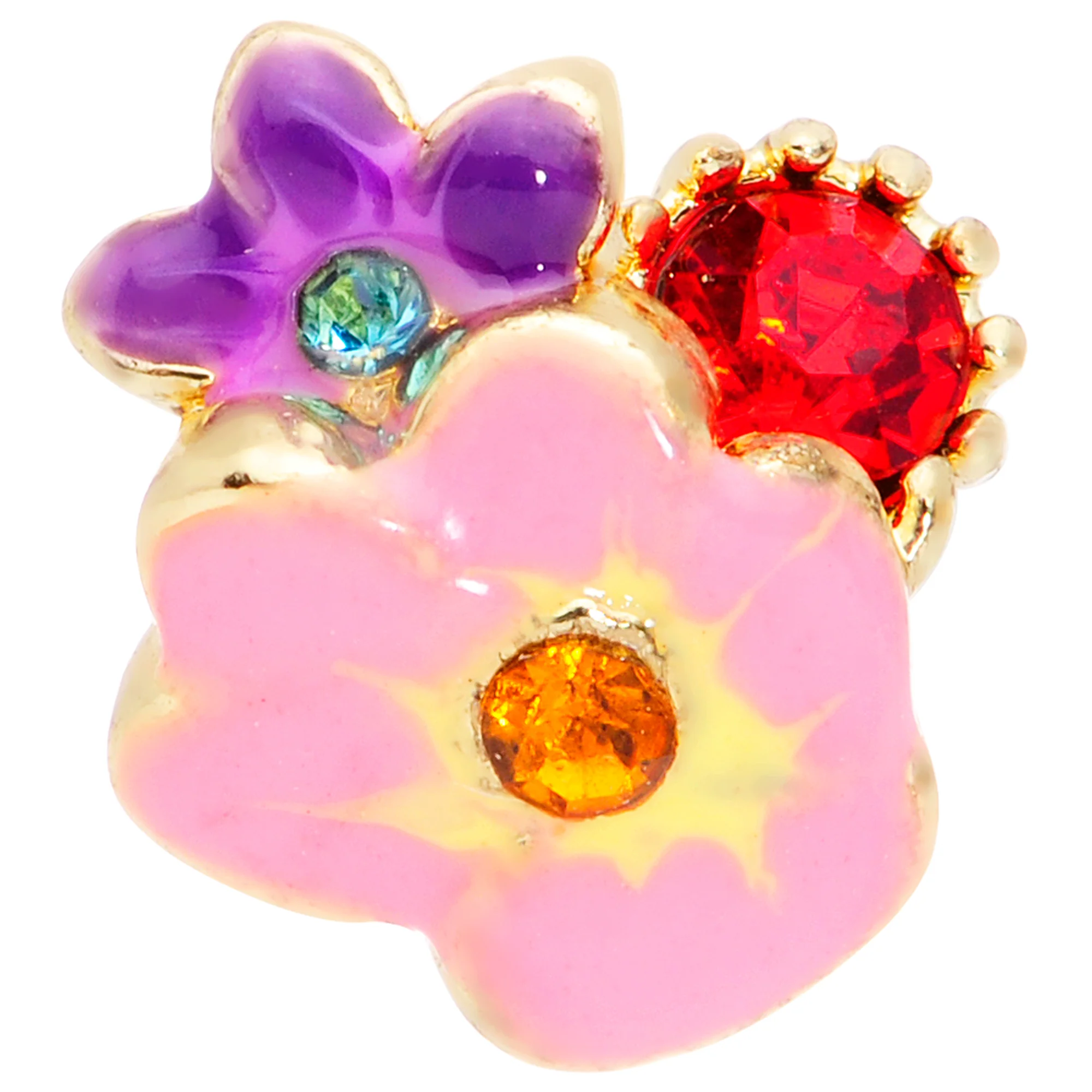 16G 1/4 Red Blue Gem Gold Tone Multi Flower Cartilage Tragus - Image 2