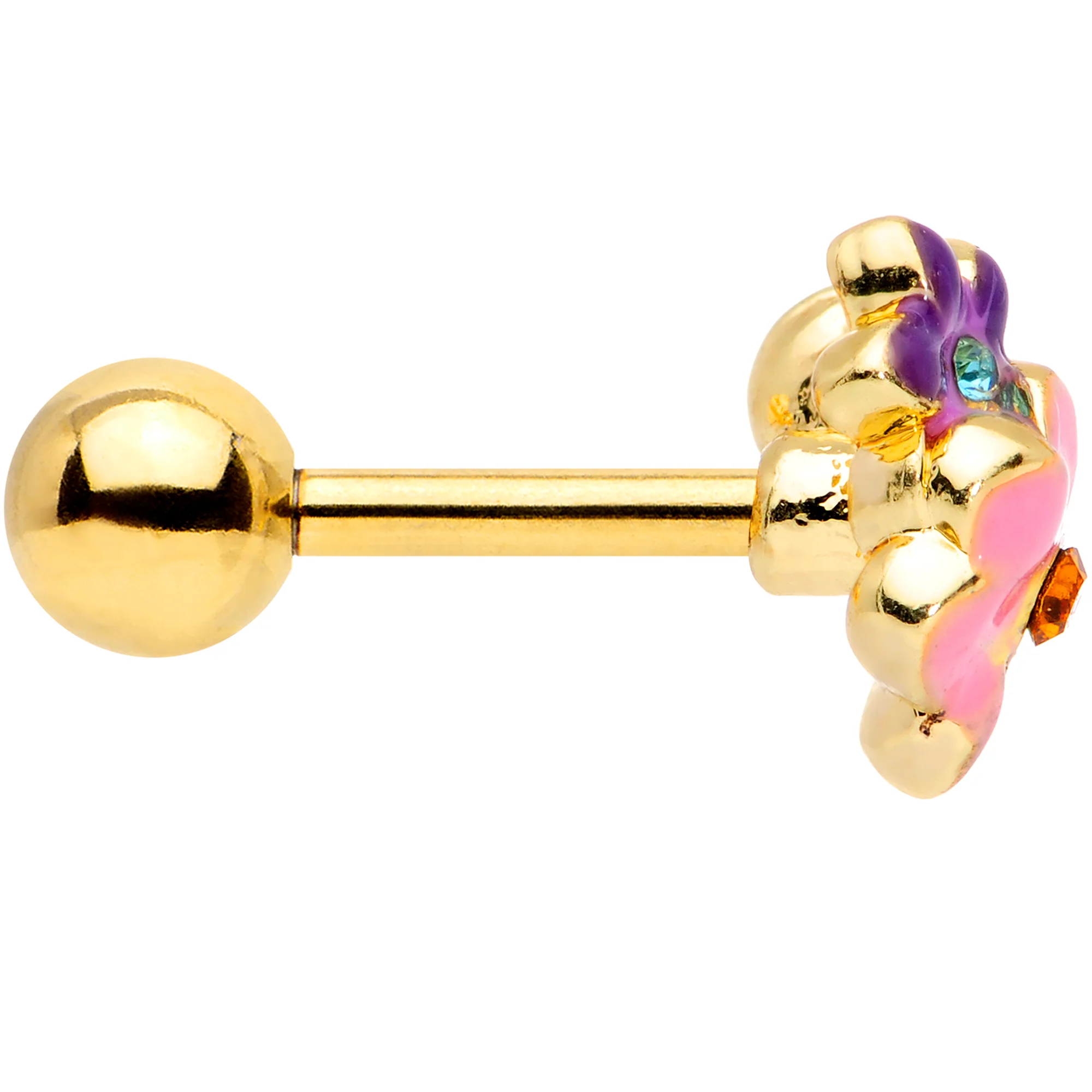 16G 1/4 Red Blue Gem Gold Tone Multi Flower Cartilage Tragus - Image 3