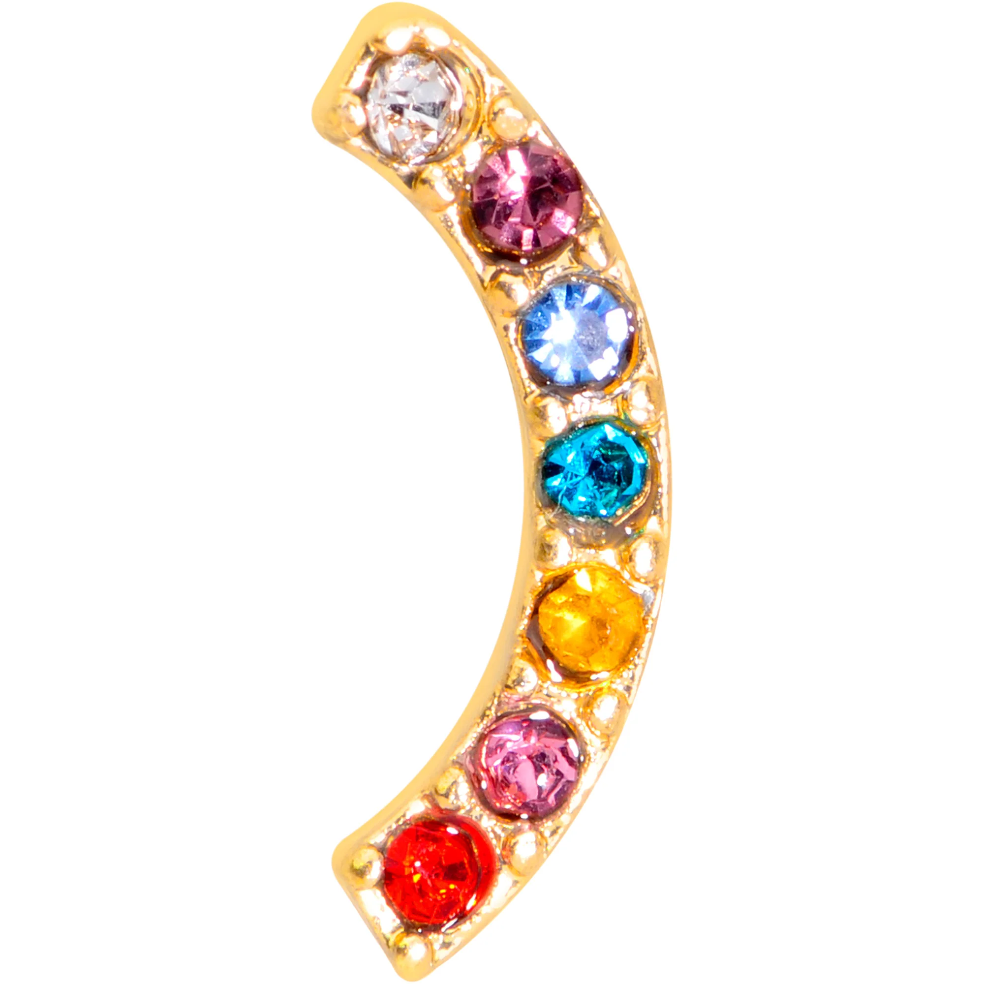 16G 1`/4 Red Blue Gem Gold Tone Rainbow Arc Cartilage Tragus - Image 2