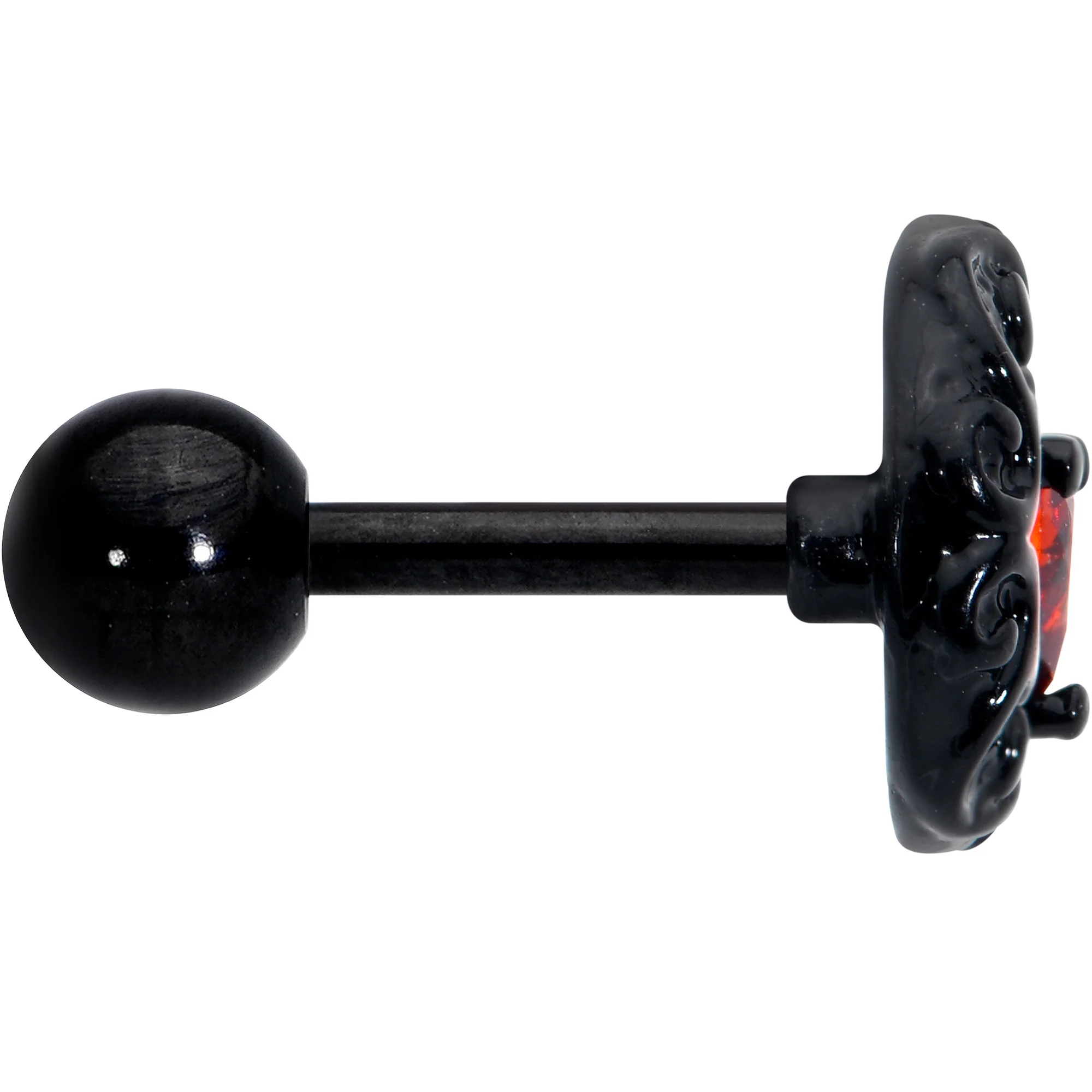 16G 1/4 Red CZ Gem Black Scroll Moon Heart Cartilage Tragus Earring - Image 3