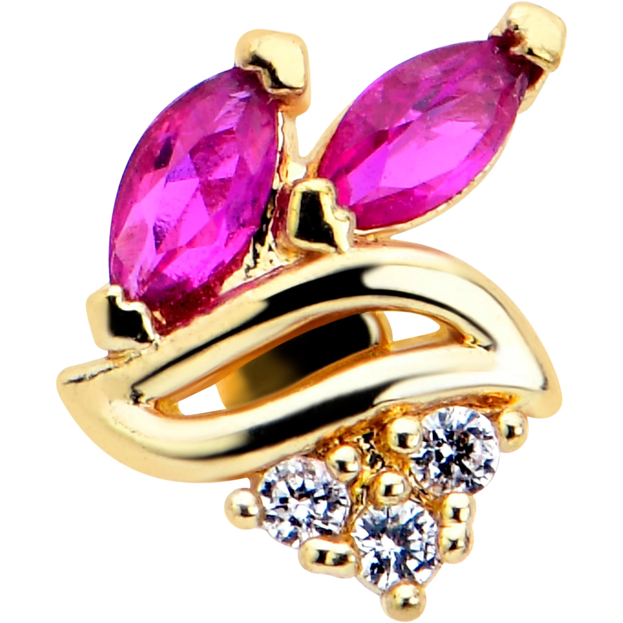 16G 1/4 Red CZ Gem Gold Tone Swirl Fan Cartilage Tragus Earring - Image 2