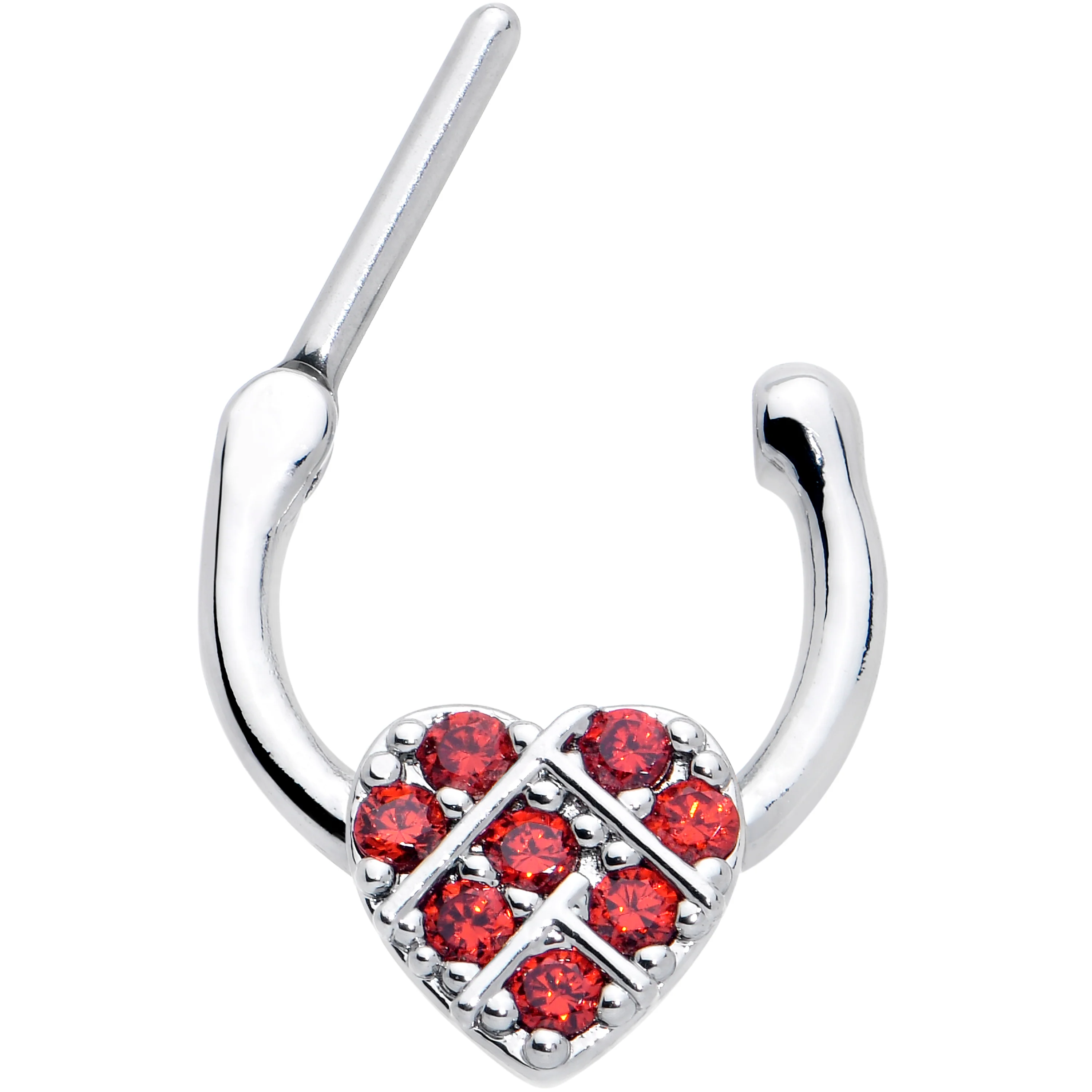 16G 1/4 Red CZ Gem Lattice Heart Cartilage Clicker - Image 2
