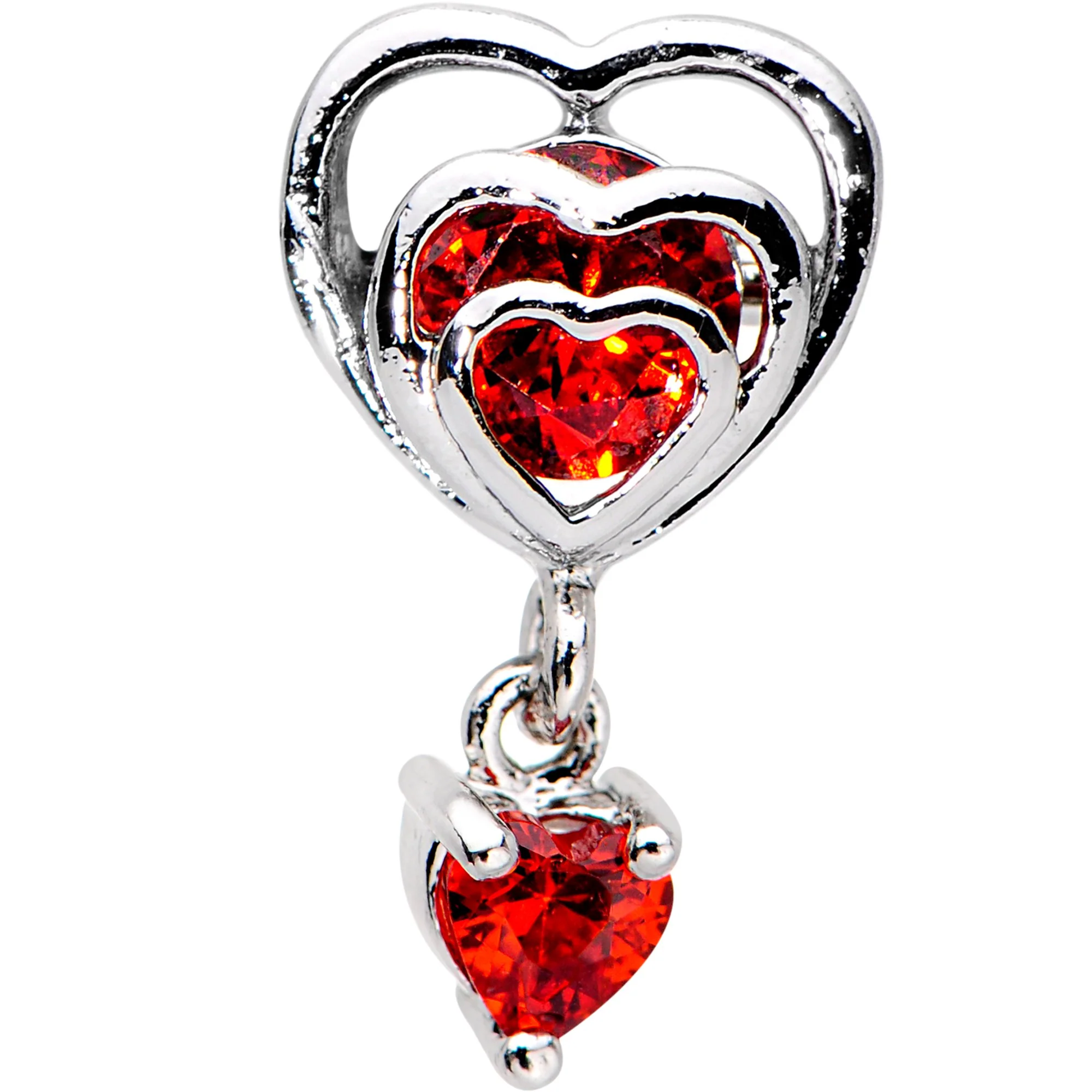 16G 1/4 Red CZ Gem Triple Heart Dangle Cartilage Tragus Earring - Image 2
