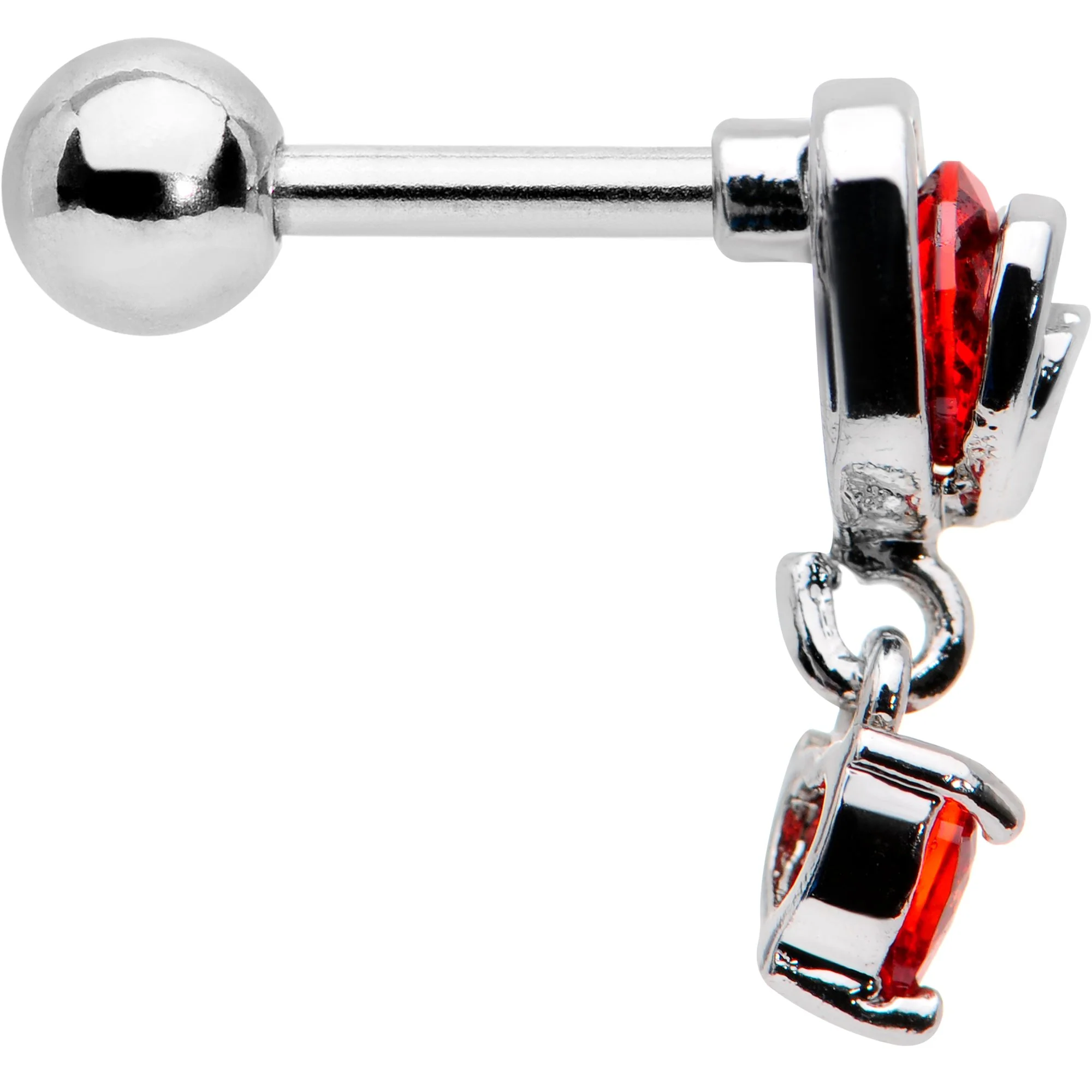 16G 1/4 Red CZ Gem Triple Heart Dangle Cartilage Tragus Earring - Image 3