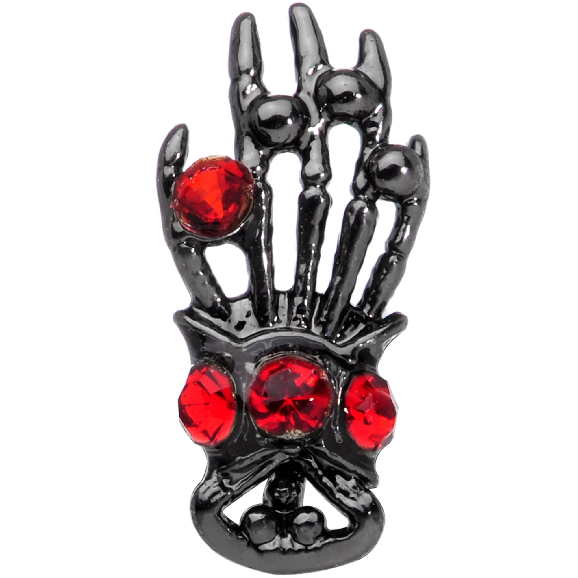 16G 1/4 Red Gem Black Skeleton Hand Halloween Cartilage Tragus - Image 2